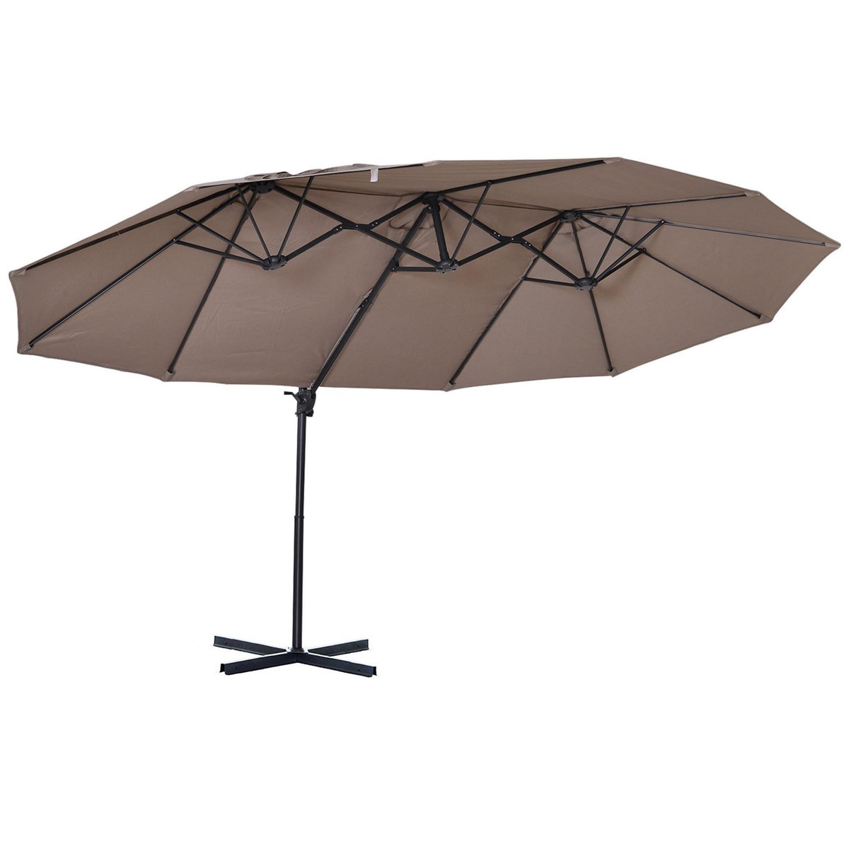 OUTSUNNY Parasol déporté grande taille XXL inclinable dim. 4,4L x 2,7l x 2,5H m piètement en acier inclus polyester marron