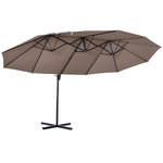 OUTSUNNY Parasol déporté grande taille XXL inclinable dim. 4,4L x 2,7l x 2,5H m piètement en acier inclus polyester marron