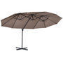 Voir la diapositive 1 : OUTSUNNY Parasol déporté grande taille XXL inclinable dim. 4,4L x 2,7l x 2,5H m piètement en acier inclus polyester marron