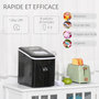 Voir la diapositive 6 : HOMCOM Machine à glaçon 120 W - capacité réservoir eau 1,8 L - capacité réservoir glace 0,8 Kg - cuillère et panier inclus - PP noir