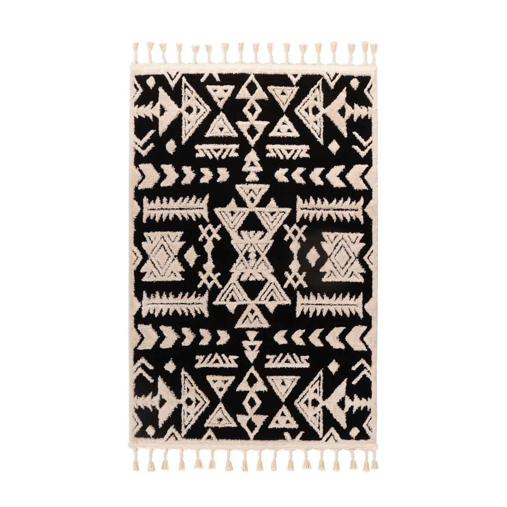 Voir la diapositive 1 : Paris Prix Tapis Tissé Ethnique avec Franges  Lovis II  Noir