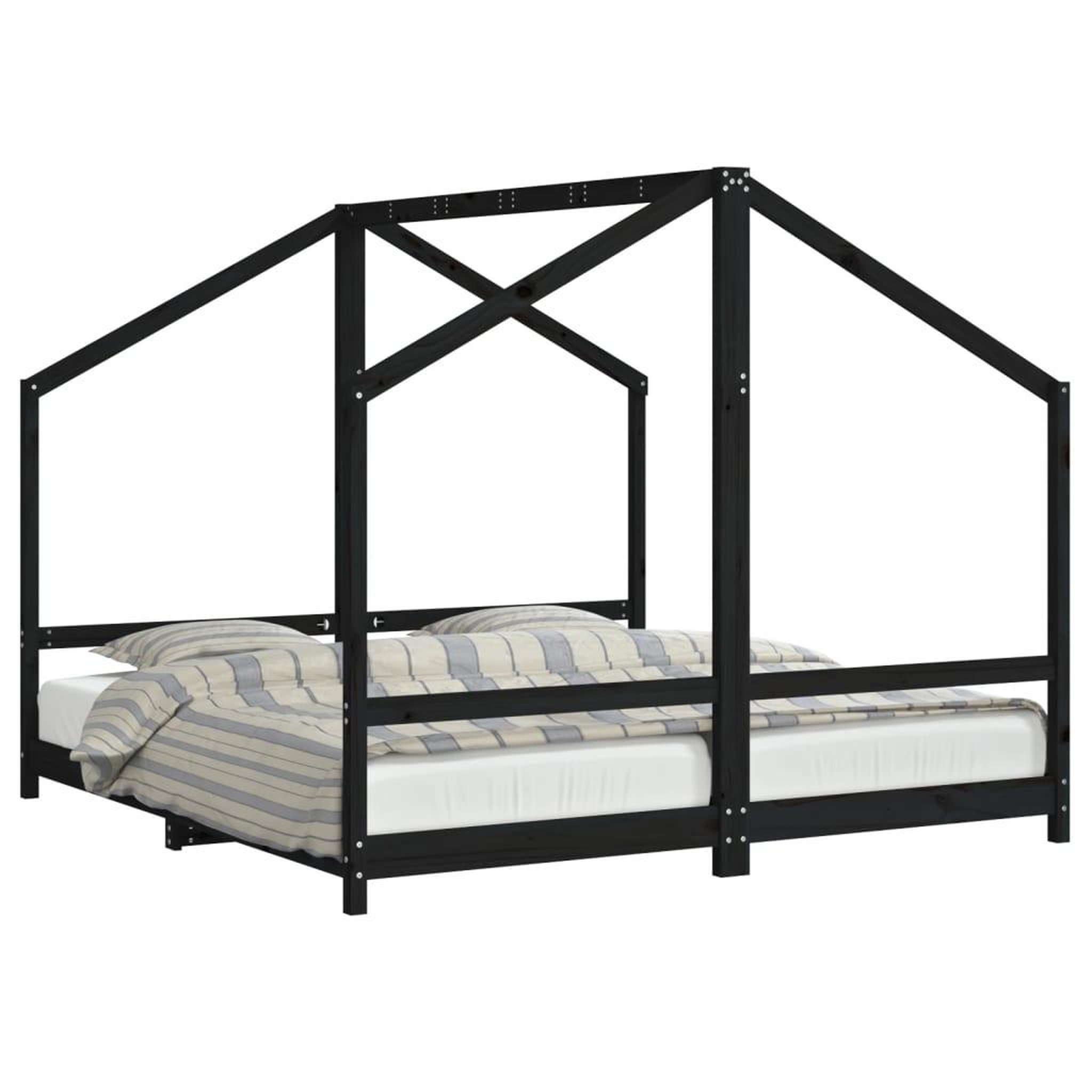 Voir la diapositive 2 : VIDAXL Cadre de lit pour enfants noir 2x(90x190) cm bois de pin massif