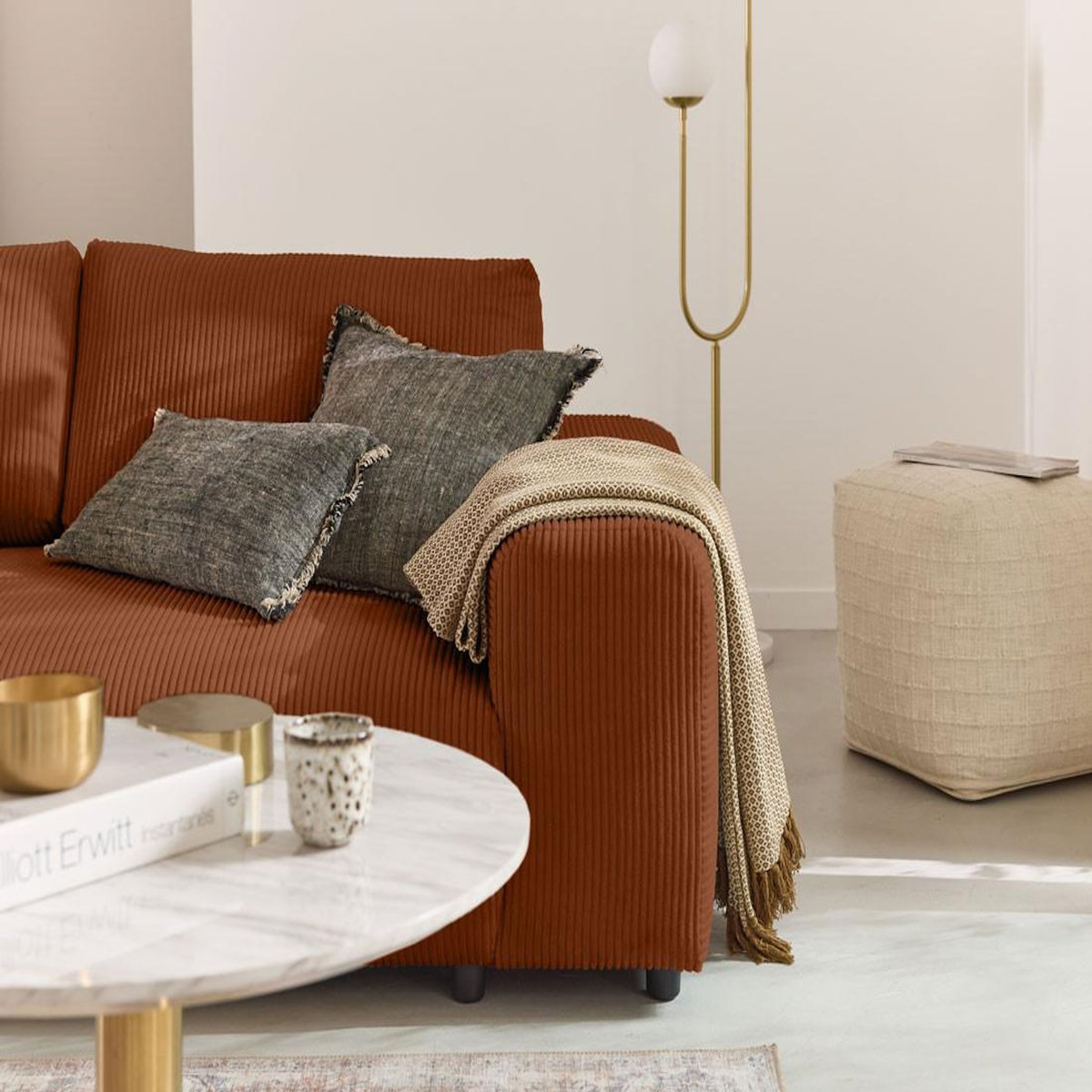 LISA DESIGN Garance - canapé droit 3 places - en velours côtelé