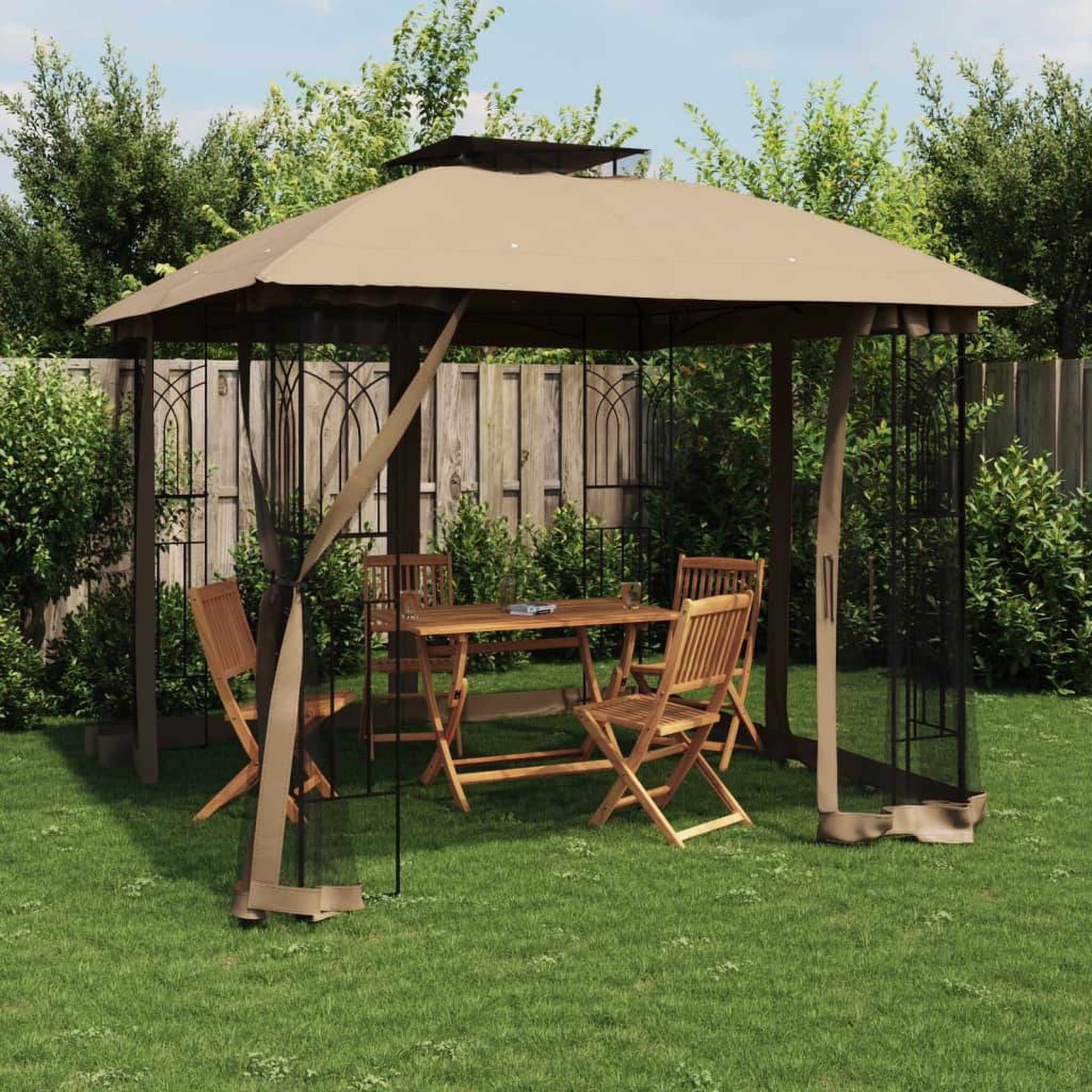 VIDAXL Tonnelle avec double toit et parois en filet taupe acier