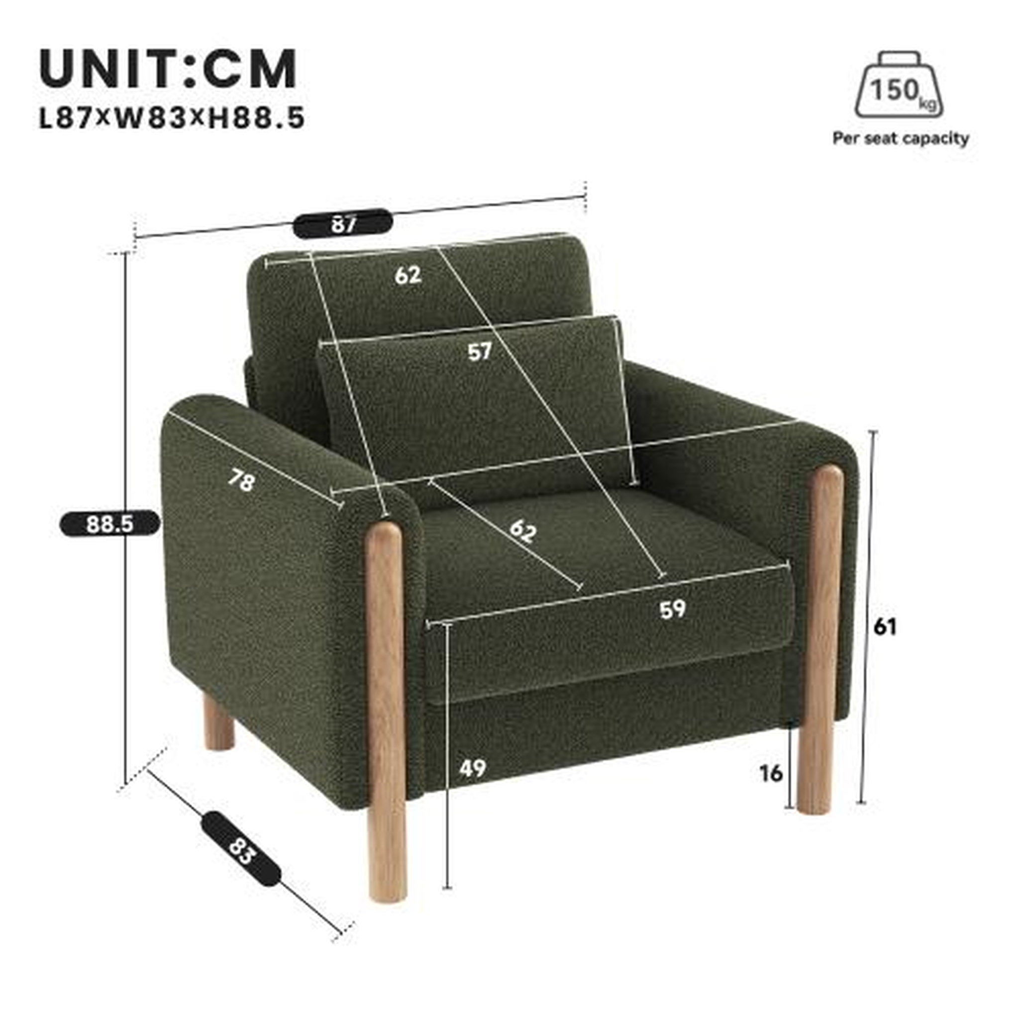 Voir la diapositive 3 : MERAX Fauteuil avec pieds bois