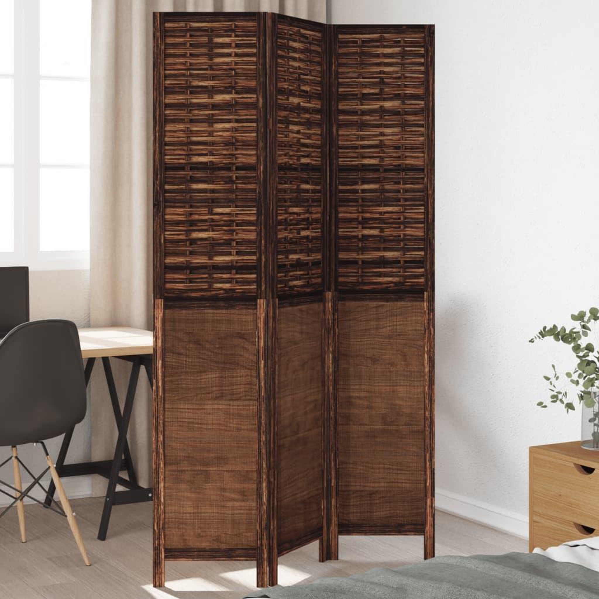 VIDAXL Cloison de separation 3 panneaux marron fonce paulownia massif