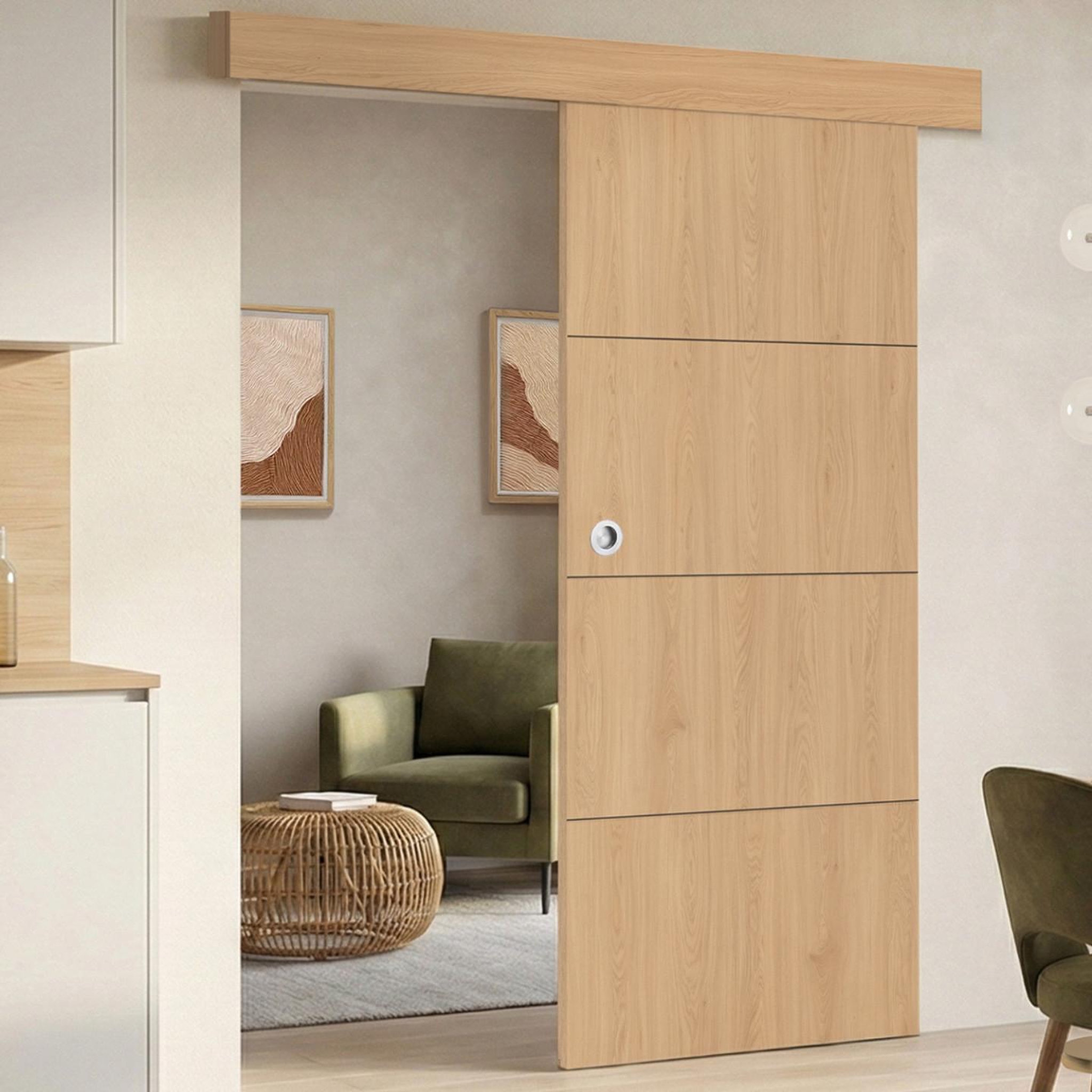 Voir la diapositive 3 : ID MARKET Kit porte coulissante effet bois 83 cm avec rail et fixations