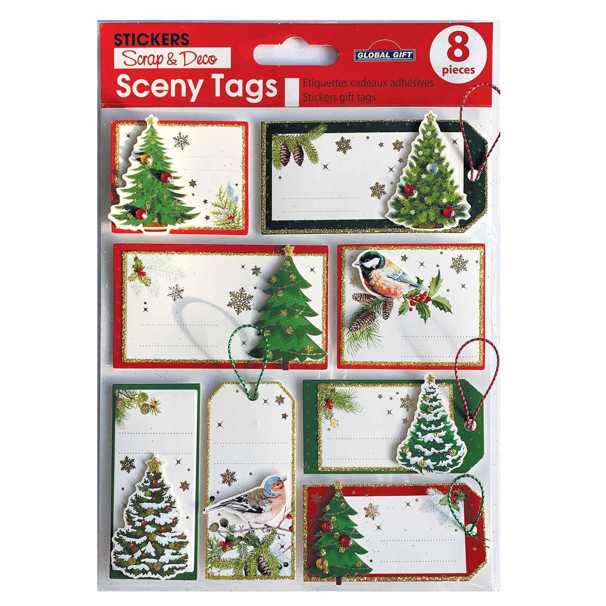 Voir la diapositive 2 : GLOBAL GIFT 8 étiquettes cadeaux autocollantes - Sapins de Noël