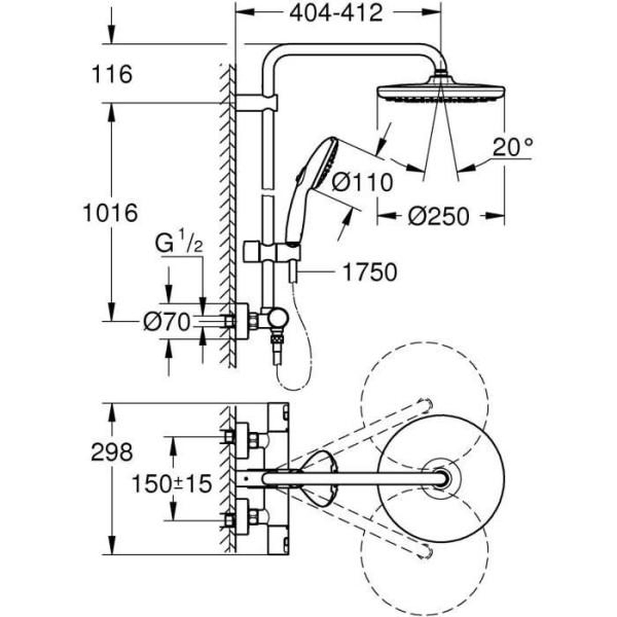 Voir la diapositive 3 : Grohe Colonne de douche avec mitigeur thermostatique - economie d'eau - grohe vitalio start system 250 - noir mat - 266772431