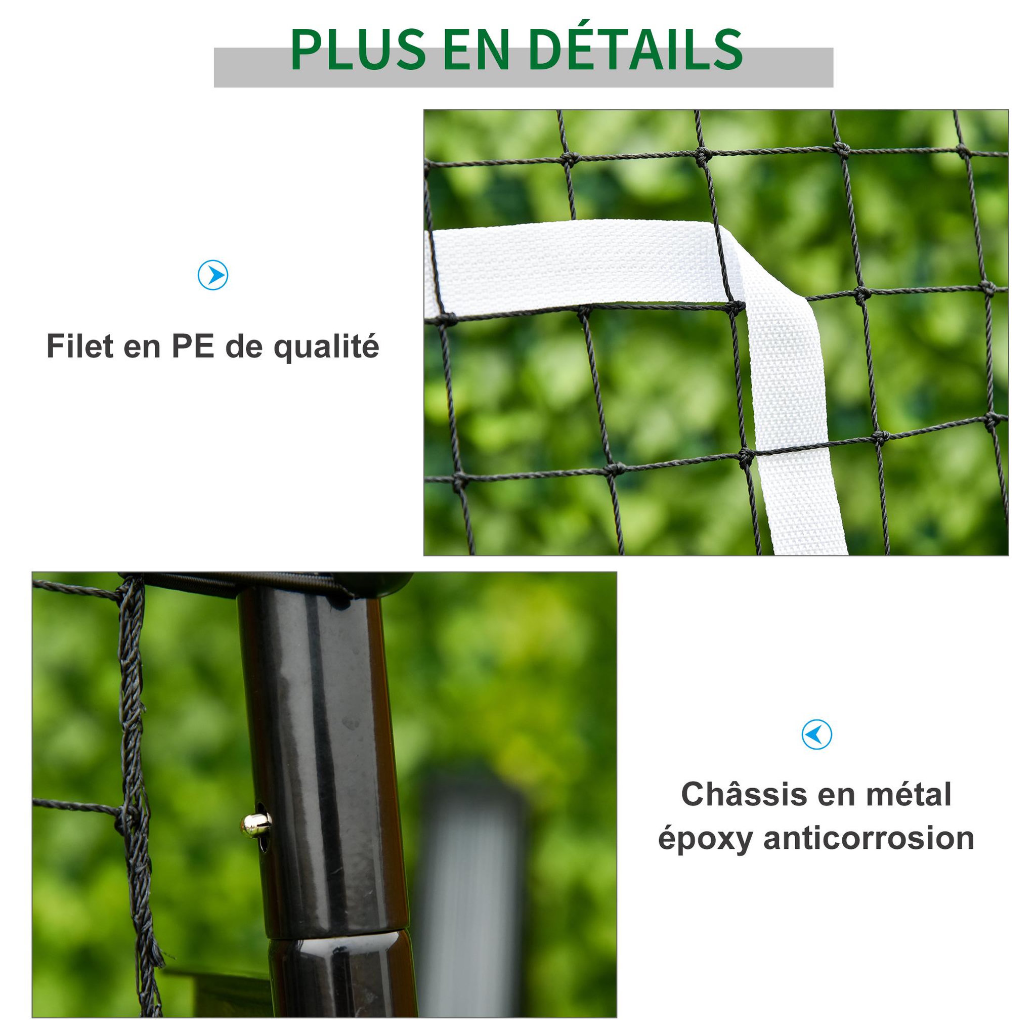Voir la diapositive 6 : HOMCOM Filet de rebond de football pliable - inclinaison réglable 4 positions hauteur réglable - cible, piquets d'ancrage inclus - filet pe métal époxy noir