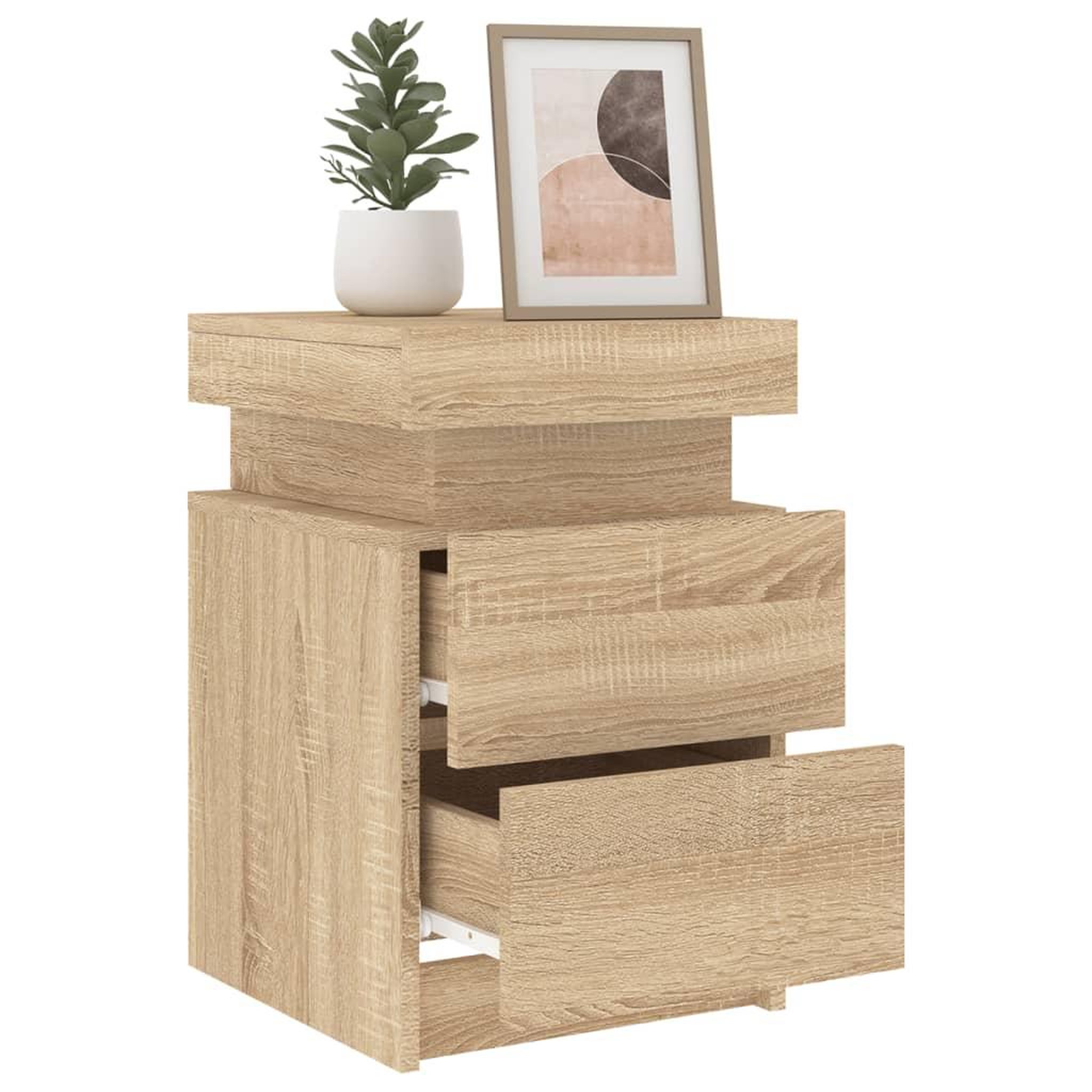 Voir la diapositive 5 : VIDAXL Tables de chevet et lumieres LED 2 pcs chene sonoma 35x39x55 cm