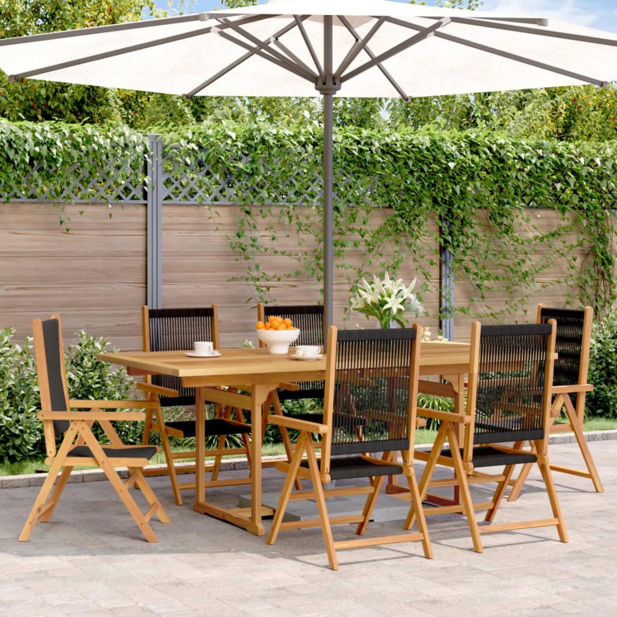 VIDAXL Ensemble a Manger de jardin 7pcs noir polypropylene bois massif