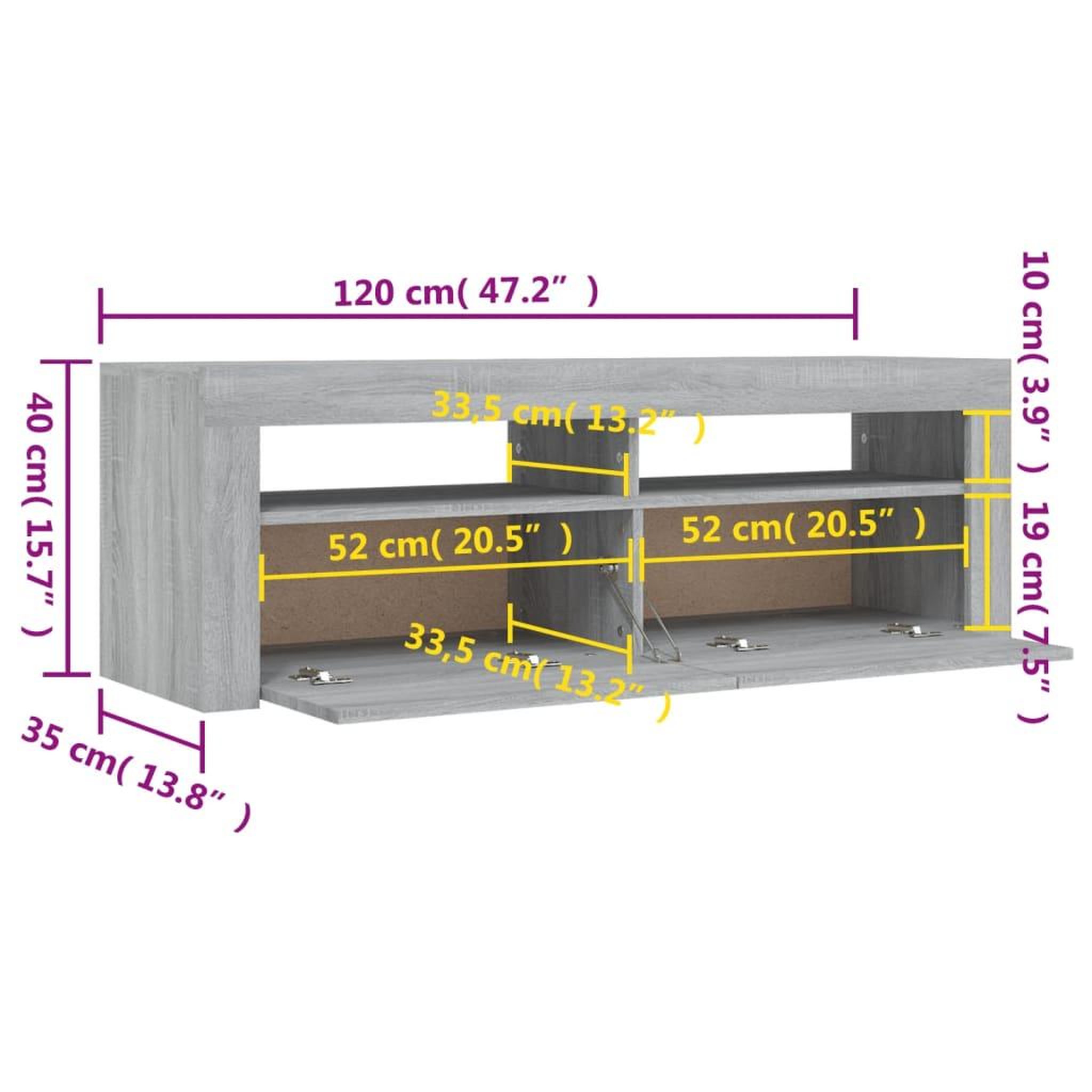 Voir la diapositive 6 : VIDAXL Meuble TV avec lumieres LED sonoma gris 120x35x40 cm