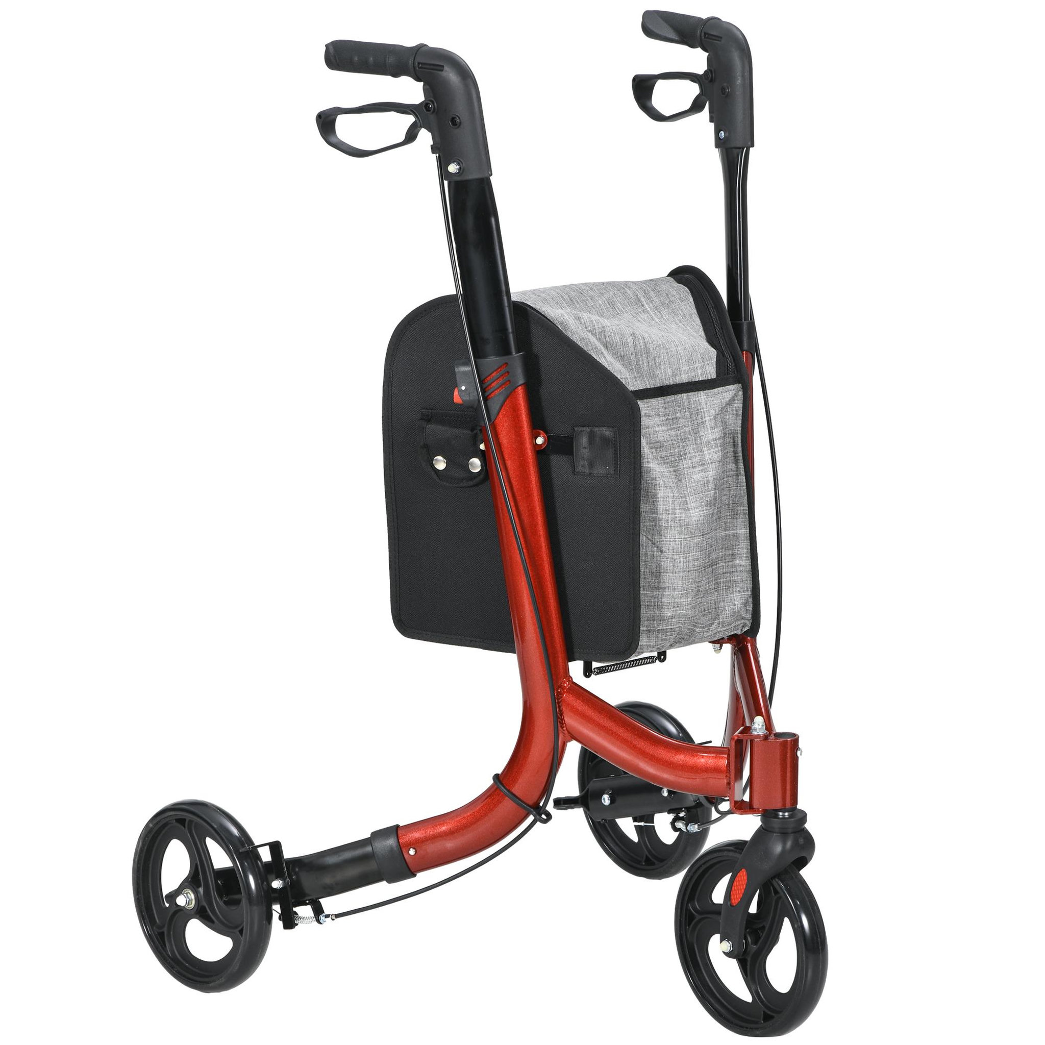 Voir la diapositive 1 : HOMCOM Déambulateur réglable pliable 3 roues frein double panier alu rouge