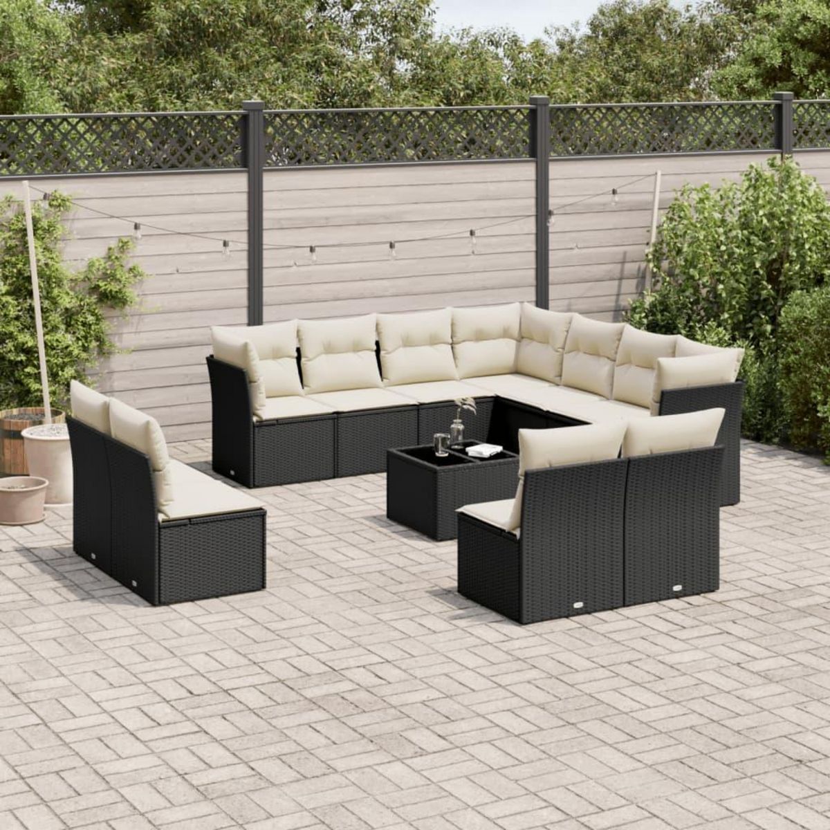 VIDAXL Salon de jardin 12 pcs avec coussins noir resine tressee