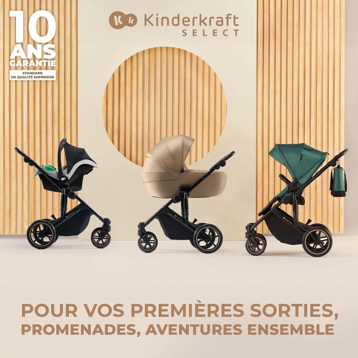 KINDERKRAFT Poussette 2 en 1 avec nacelle, roues anti-crevaison et accessoires