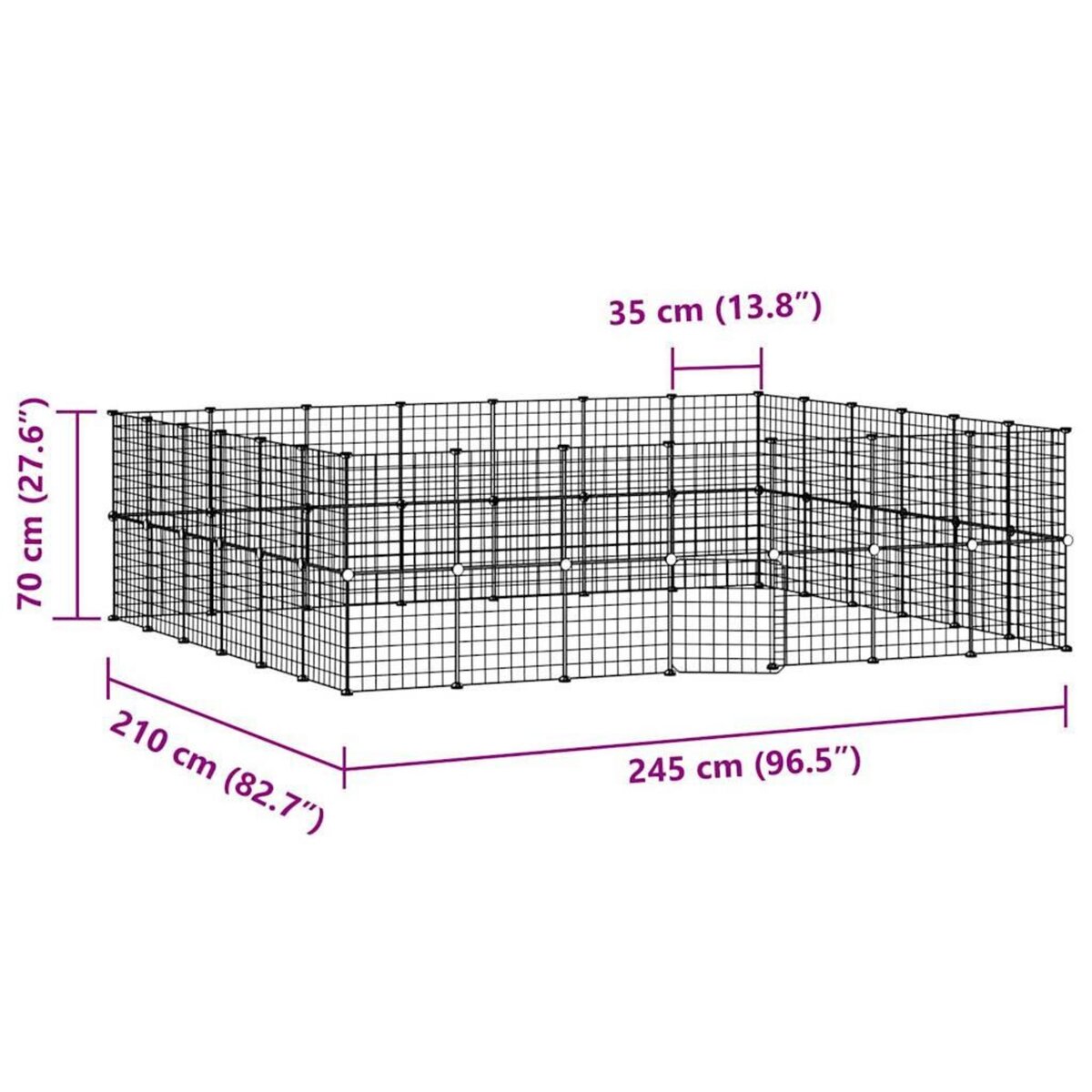 VIDAXL Cage animaux de compagnie a 52 panneaux et porte Noir 35x35 cm