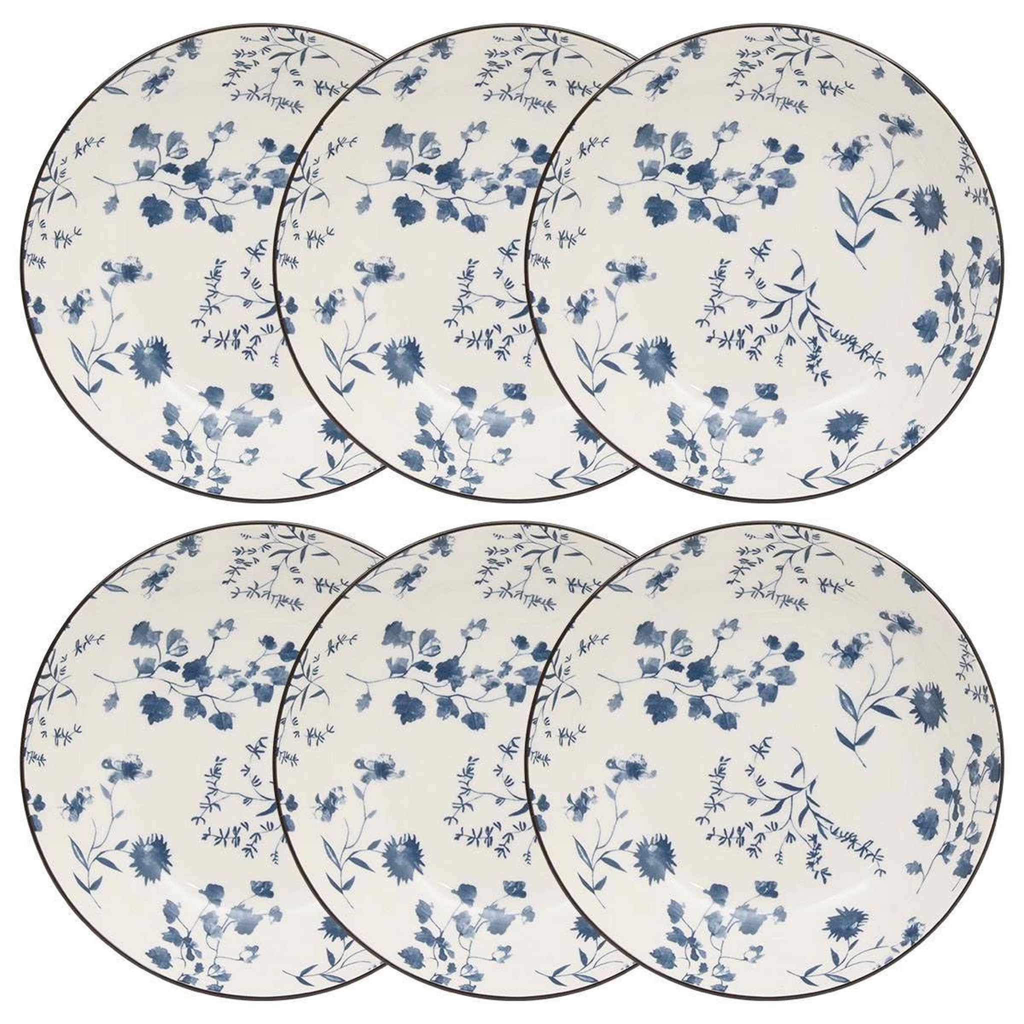 Voir la diapositive 2 : SECRET DE GOURMET Lot de 6 assiettes creuses  umami fleur  20cm bleu