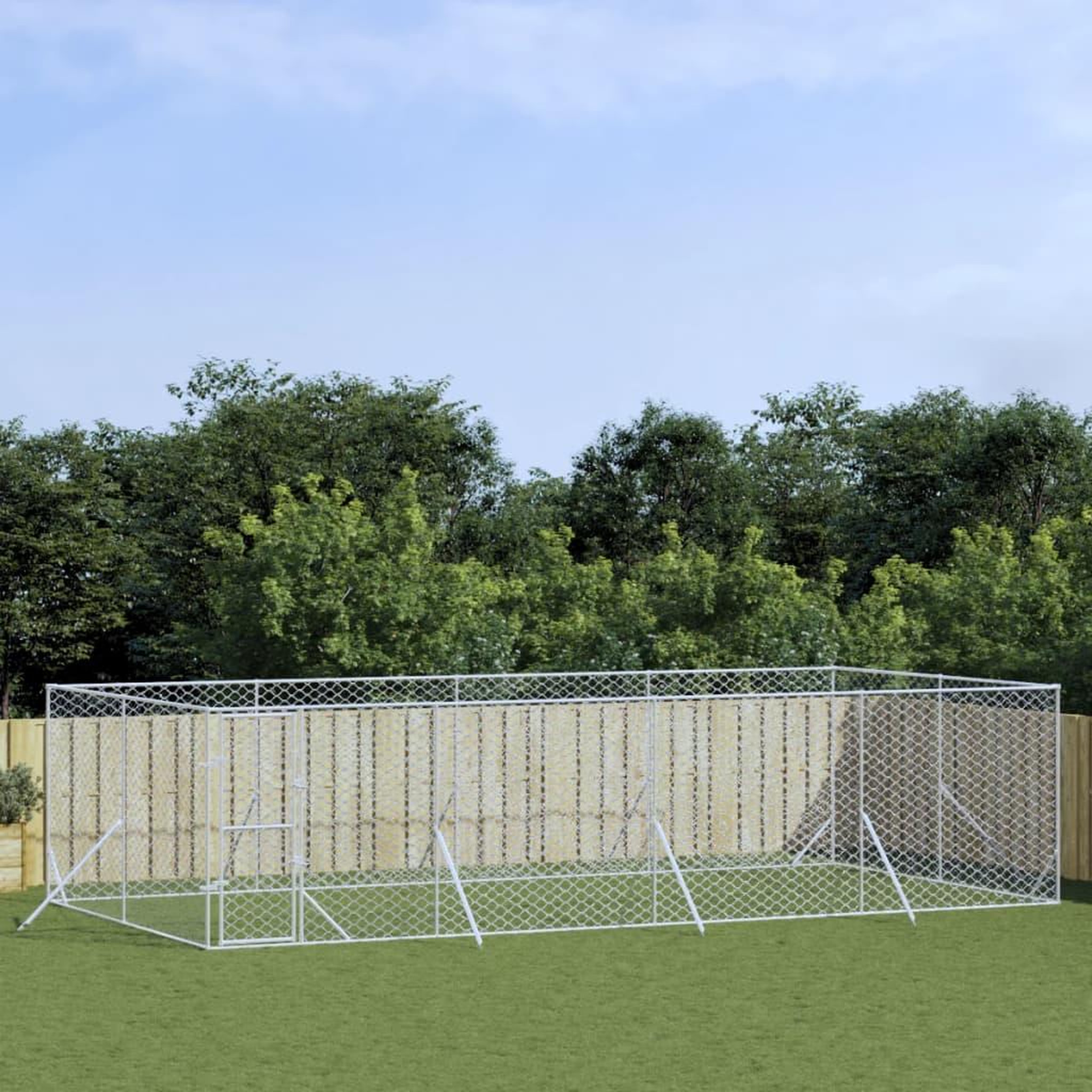 VIDAXL Chenil d'exterieur pour chiens argente 8x4x2 m acier galvanise