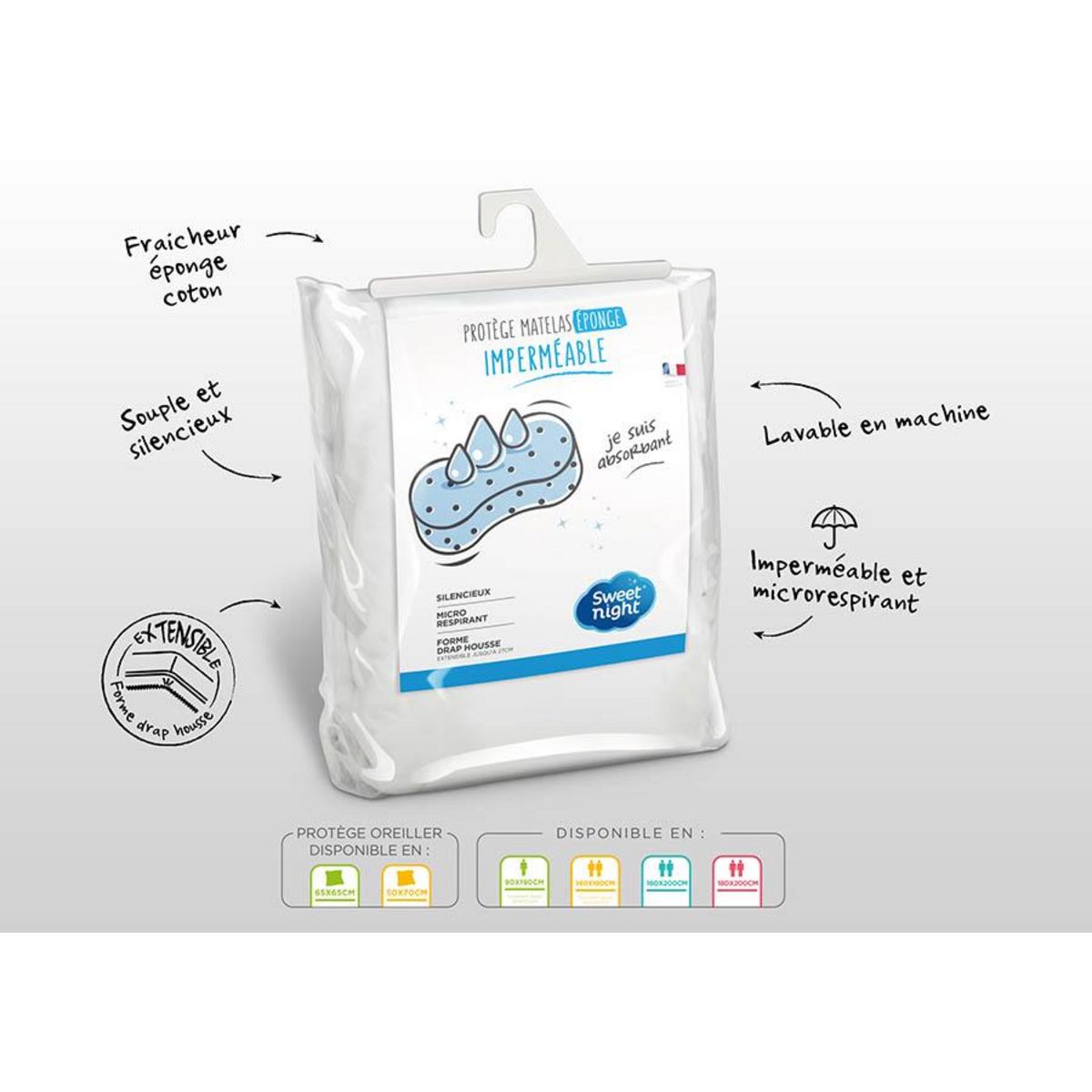 Protège matelas bouclette éponge coton imperméable et absorbant - Forme drap housse QUALITE PLUS