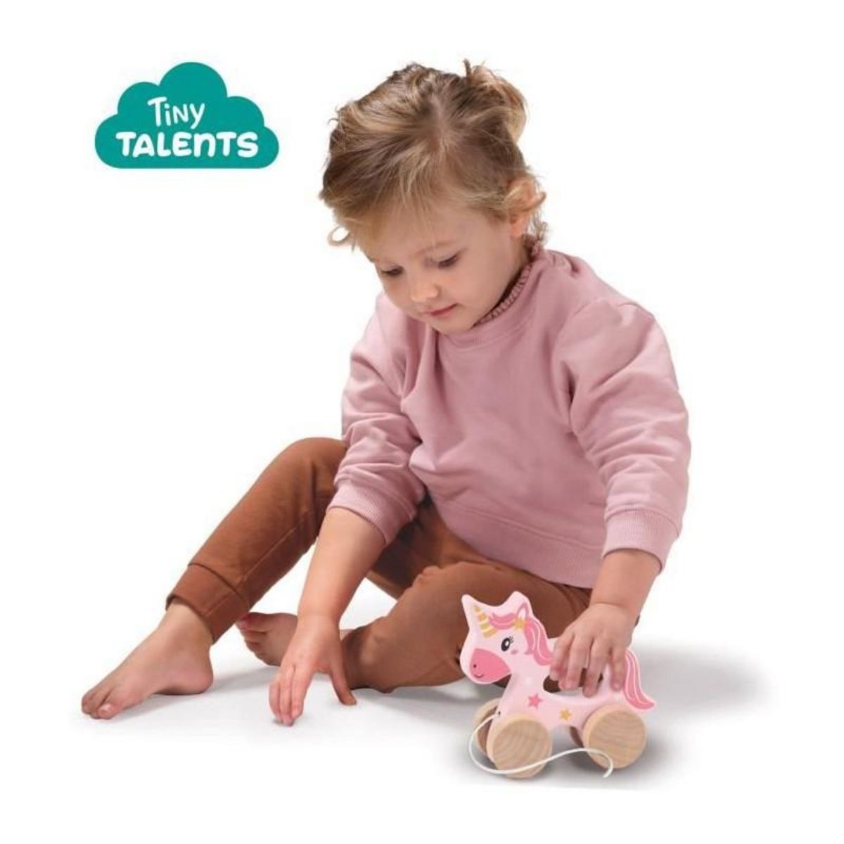 SES Creative Licorne en bois 2 en 1 - A pousser et a tirer - SES CREATIVE - Licorne rose a pousser ou a tirer.