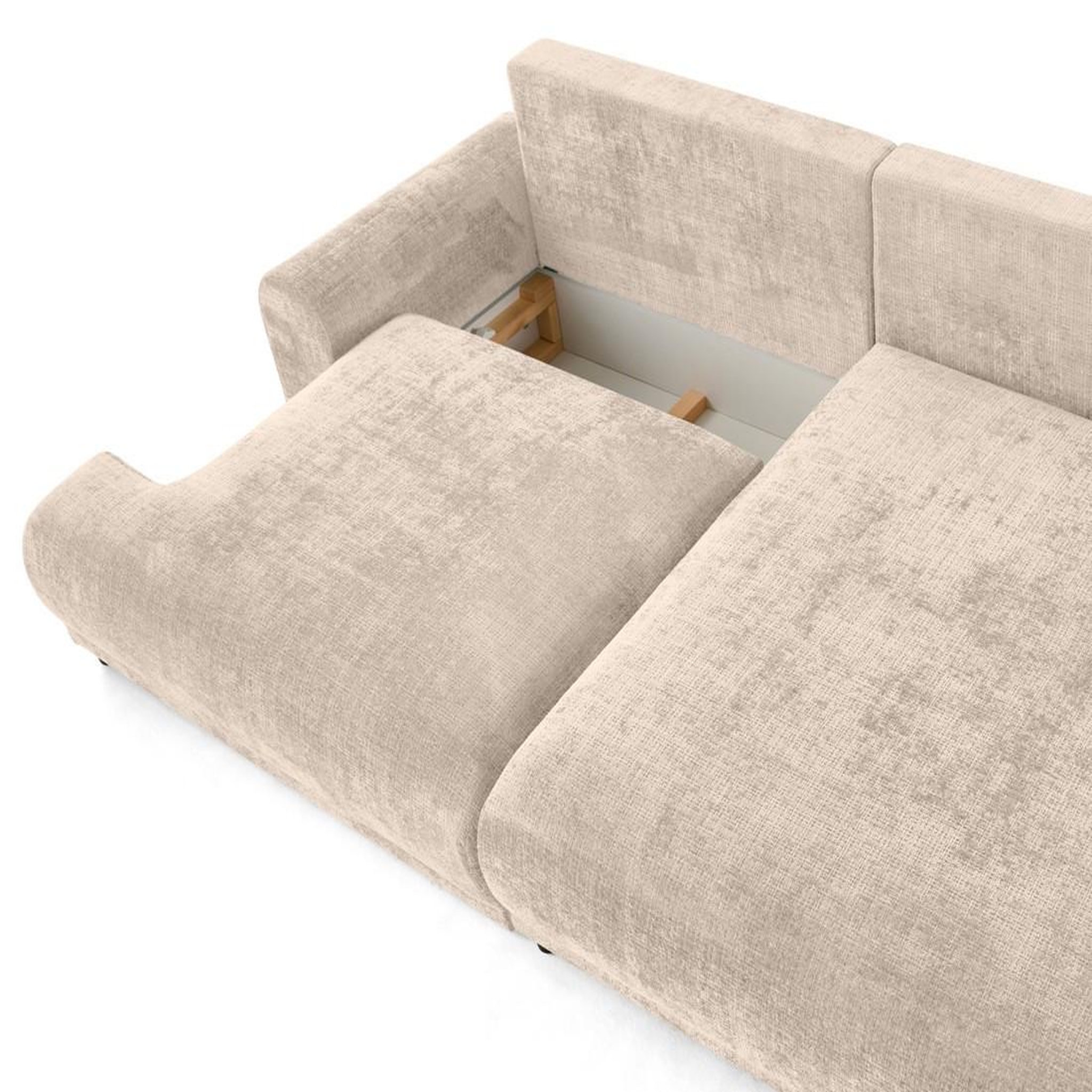 Voir la diapositive 3 : BEST MOBILIER Nelly - canapé d'angle droit 4 places convertible avec coffre en velours texturé