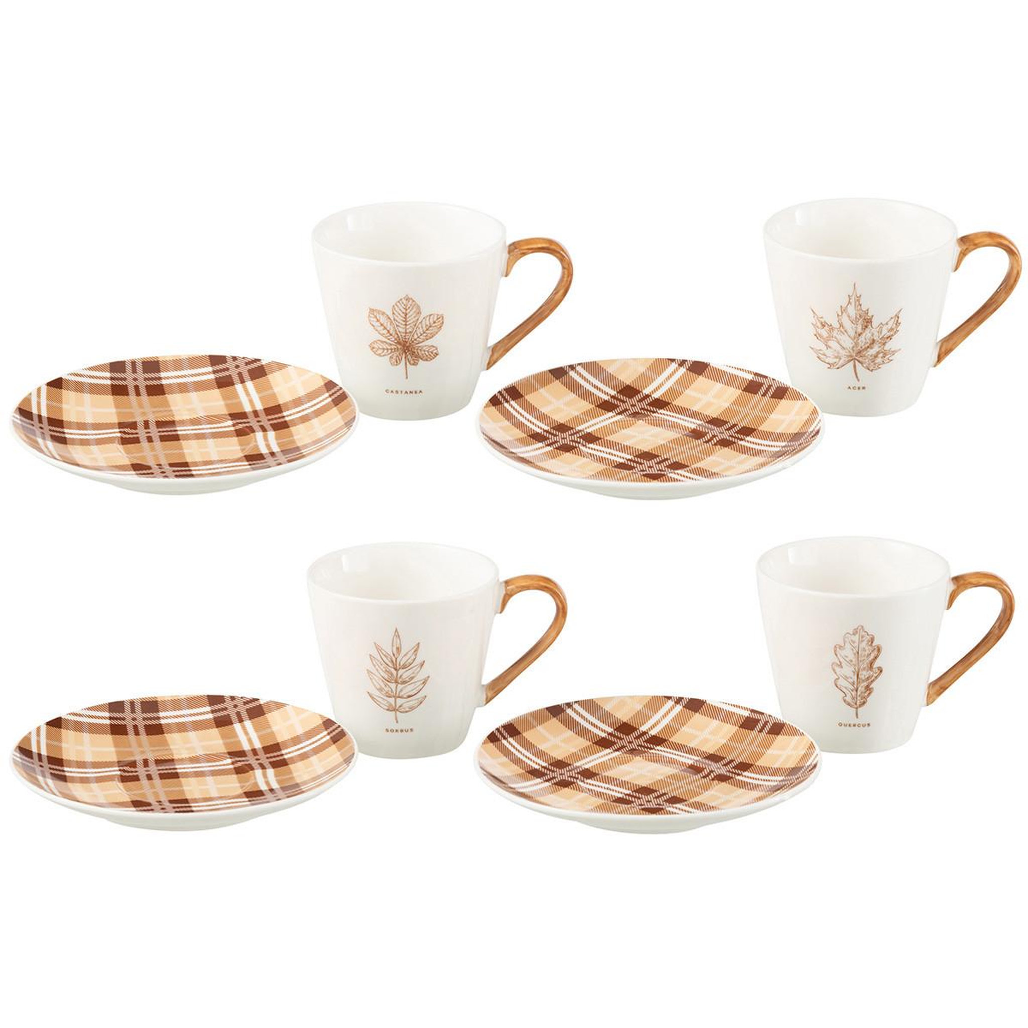 Voir la diapositive 2 : J-LINE Lot de 4 tasses à thé & sous-tasses  quercus  22cl marron