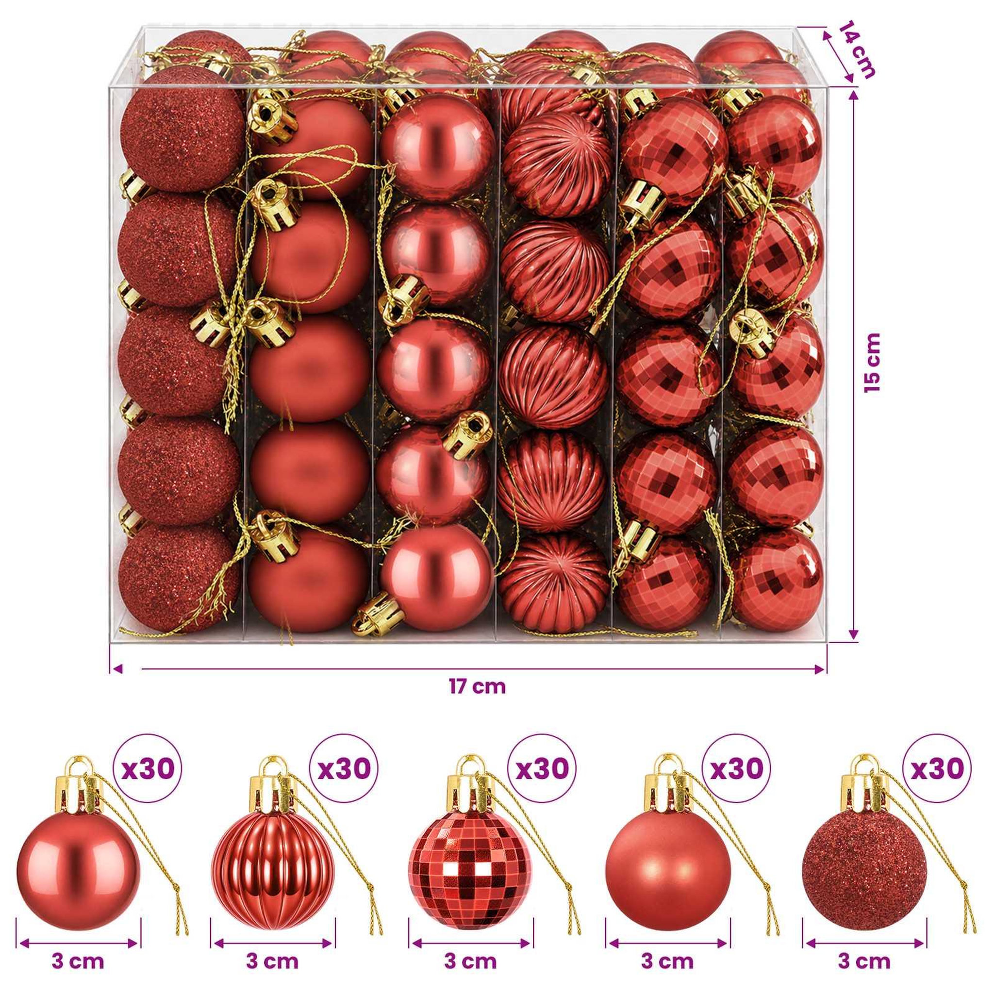 Voir la diapositive 3 : VIDAXL Ensemble de boules de Noël 150 pc Rouge Diam. 3 cm Polystyrene