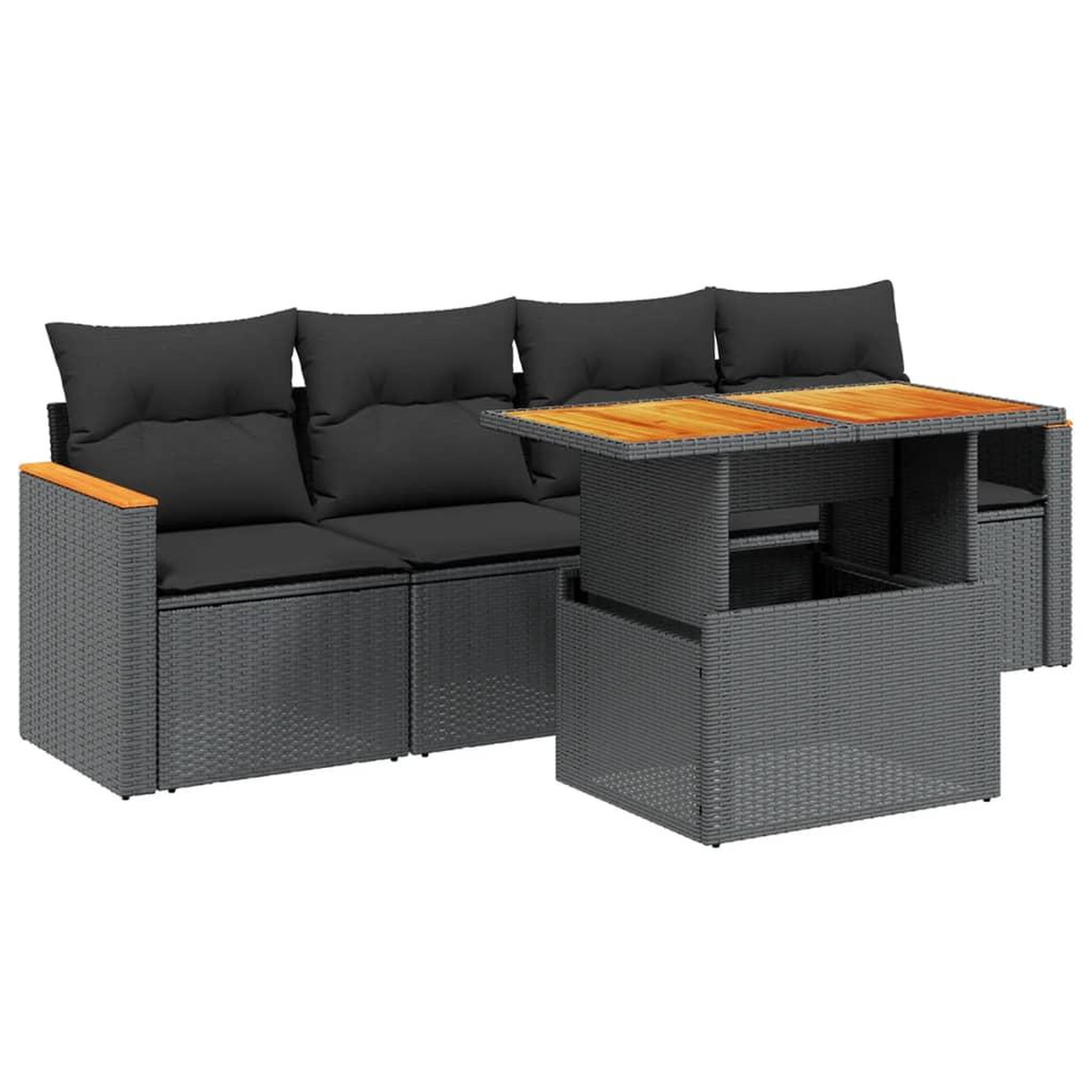 Voir la diapositive 2 : VIDAXL Salon de jardin 5 pcs avec coussins noir resine tressee