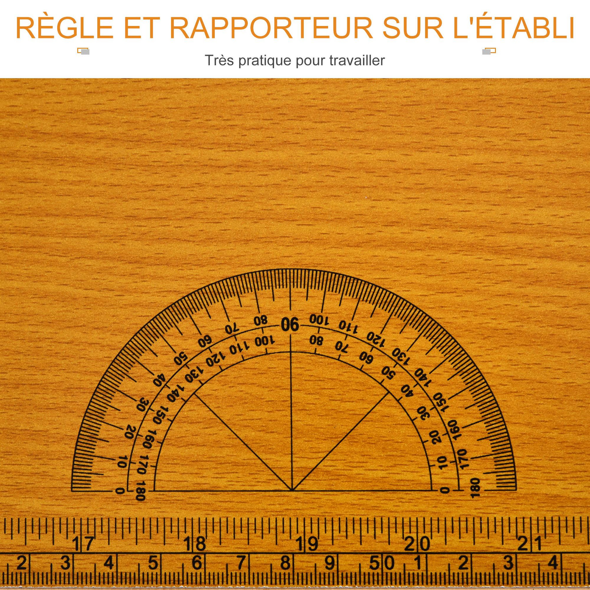 Voir la diapositive 5 : HOMCOM HOMCOM Établi pliable dim. 100L x 60l x 75H cm - table de travail bricolage avec règle et rapporteur - porte-outils intégré - acier MDF