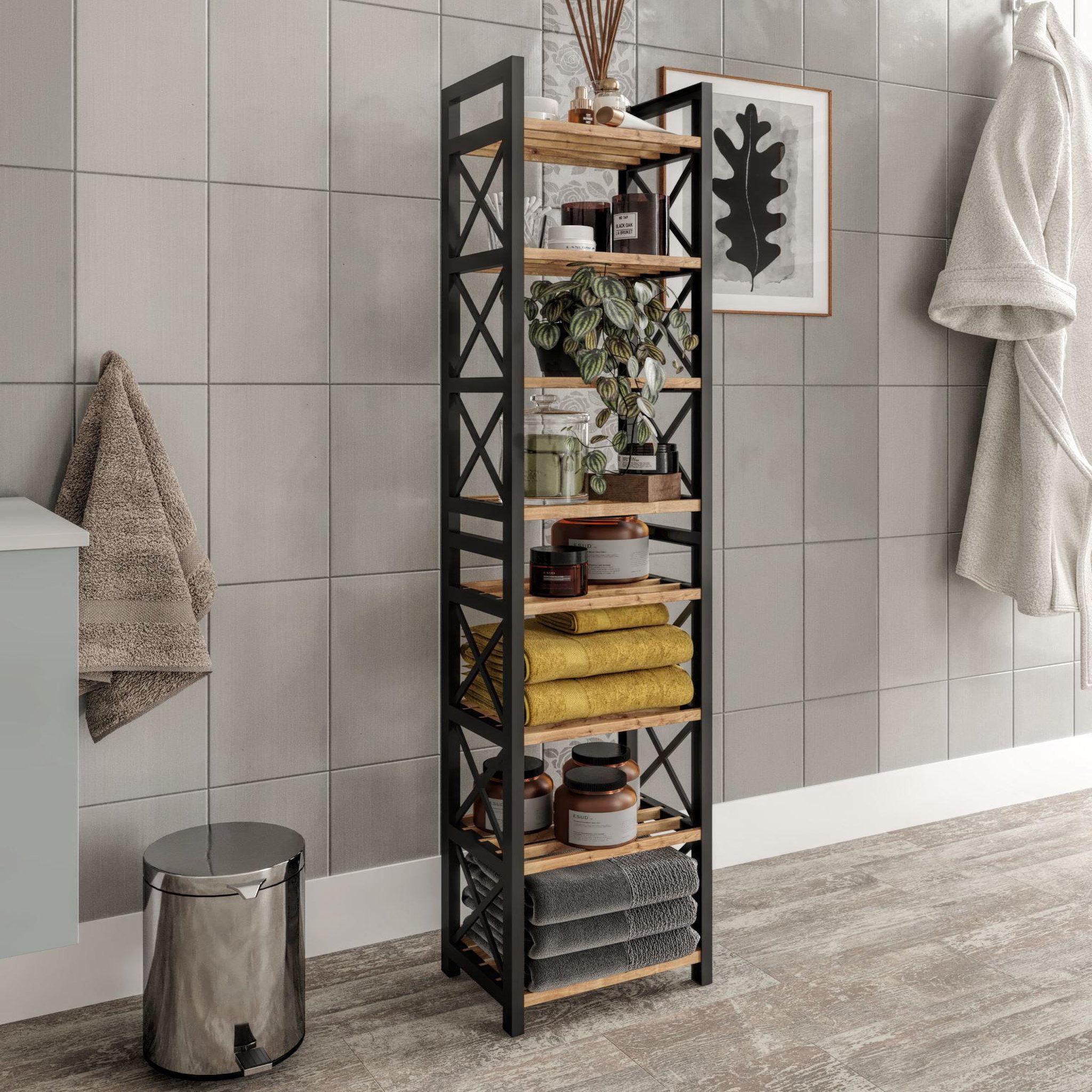 Voir la diapositive 2 : Habitat et Jardin Étagère multifonctionnelle en bois  mini  23 x 18 x 128 cm - noir