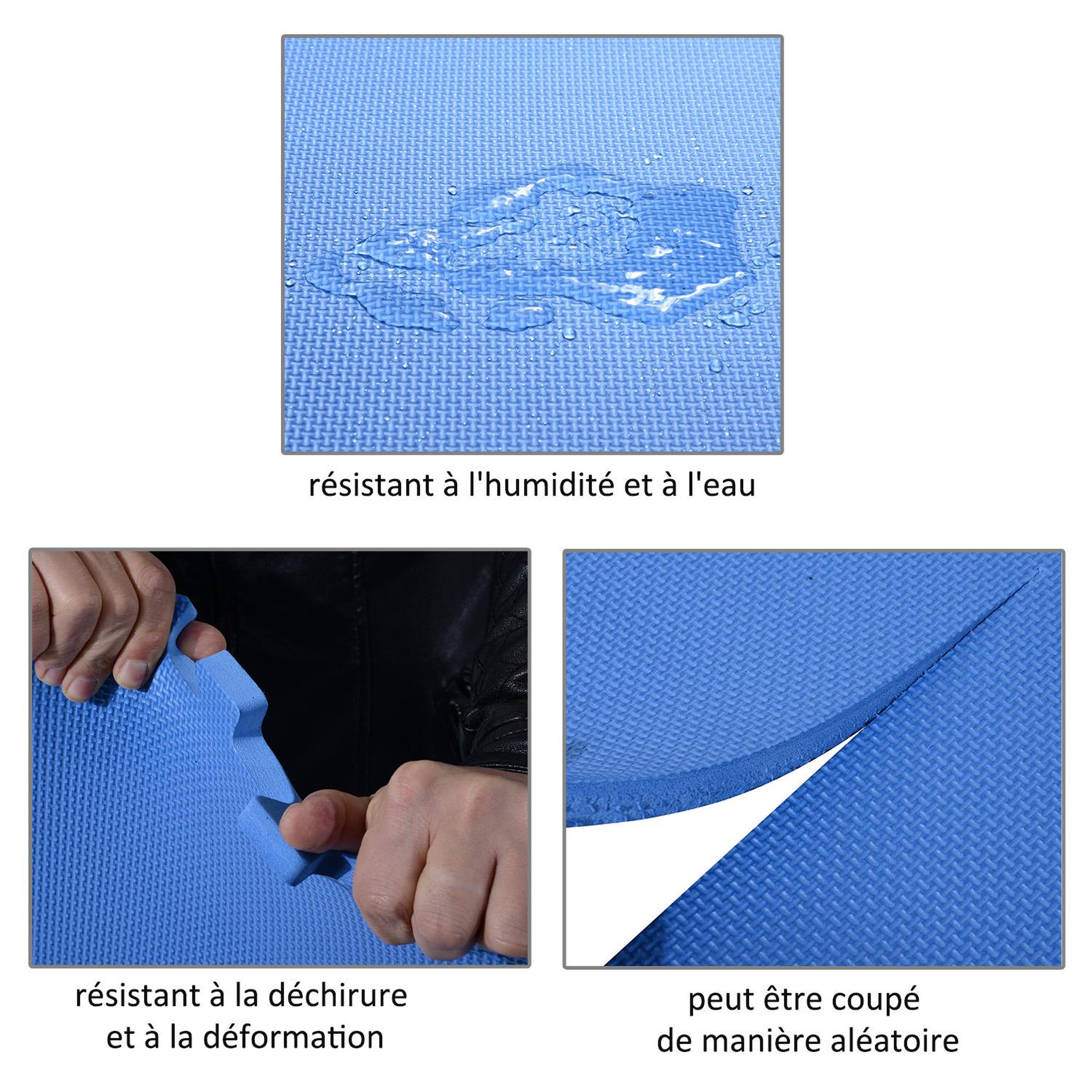 Voir la diapositive 3 : HOMCOM Tapis en mousse de protection sol tapis de fitness 62 cm x 62 cm x 1 cm avec bordures tapis puzzle 25 pièces 9,3 m² de surface bleu
