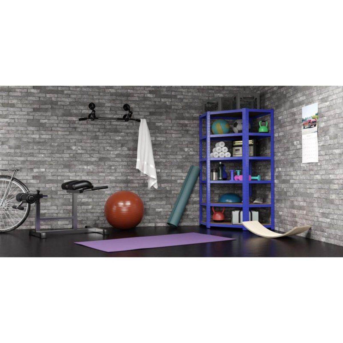 EUROSPEN Étagère d'angle polyvalente en métal - Charge lourde Max 750kg - 180 x 90 x 45 cm - Bleu