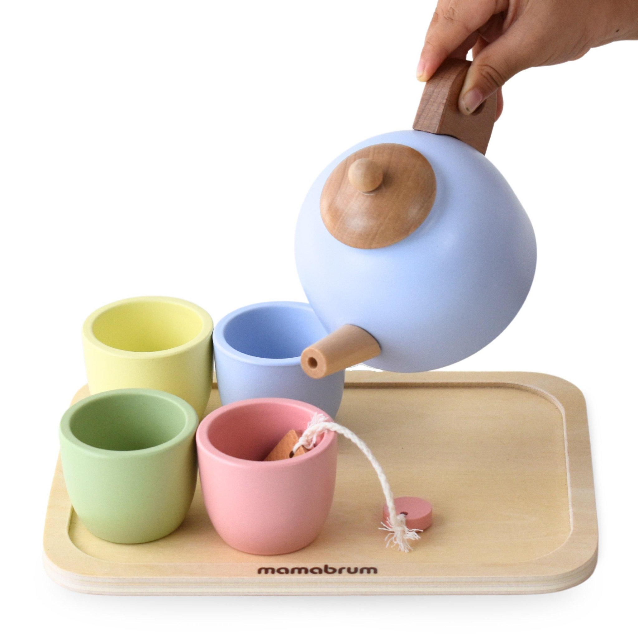 Voir la diapositive 4 : MAMABRUM Dinette Service a The Bois Enfant Mamabrum 7 Pcs Plateau 19x14 cm 3 Ans