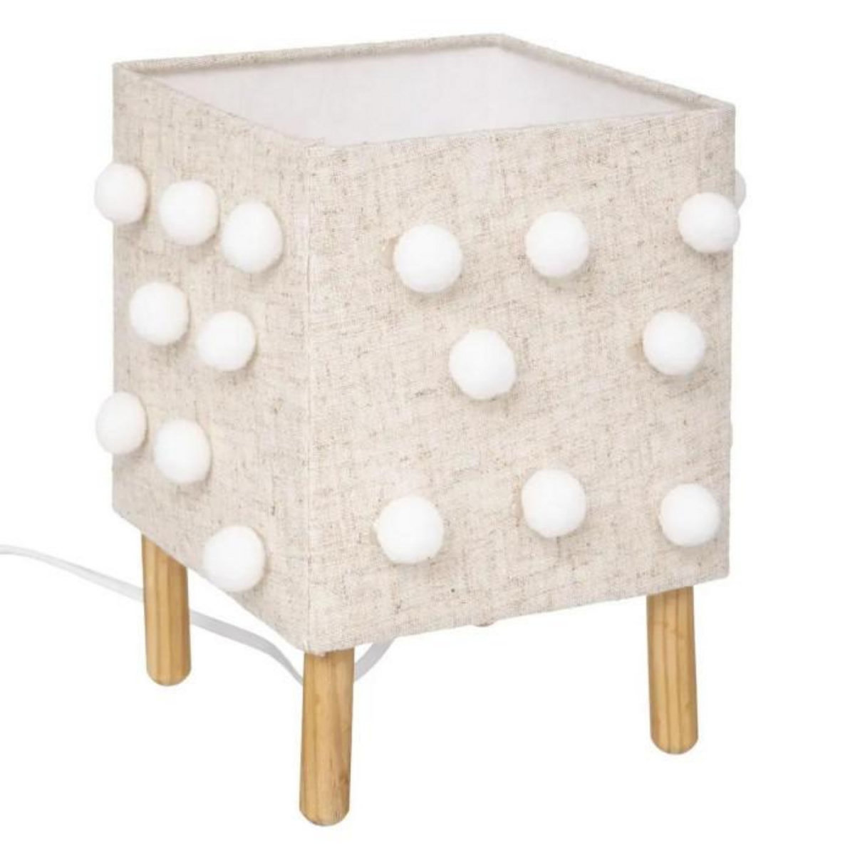 Atmosphera Kids Lampe à Poser Enfant  Pompons  22cm Beige Lin