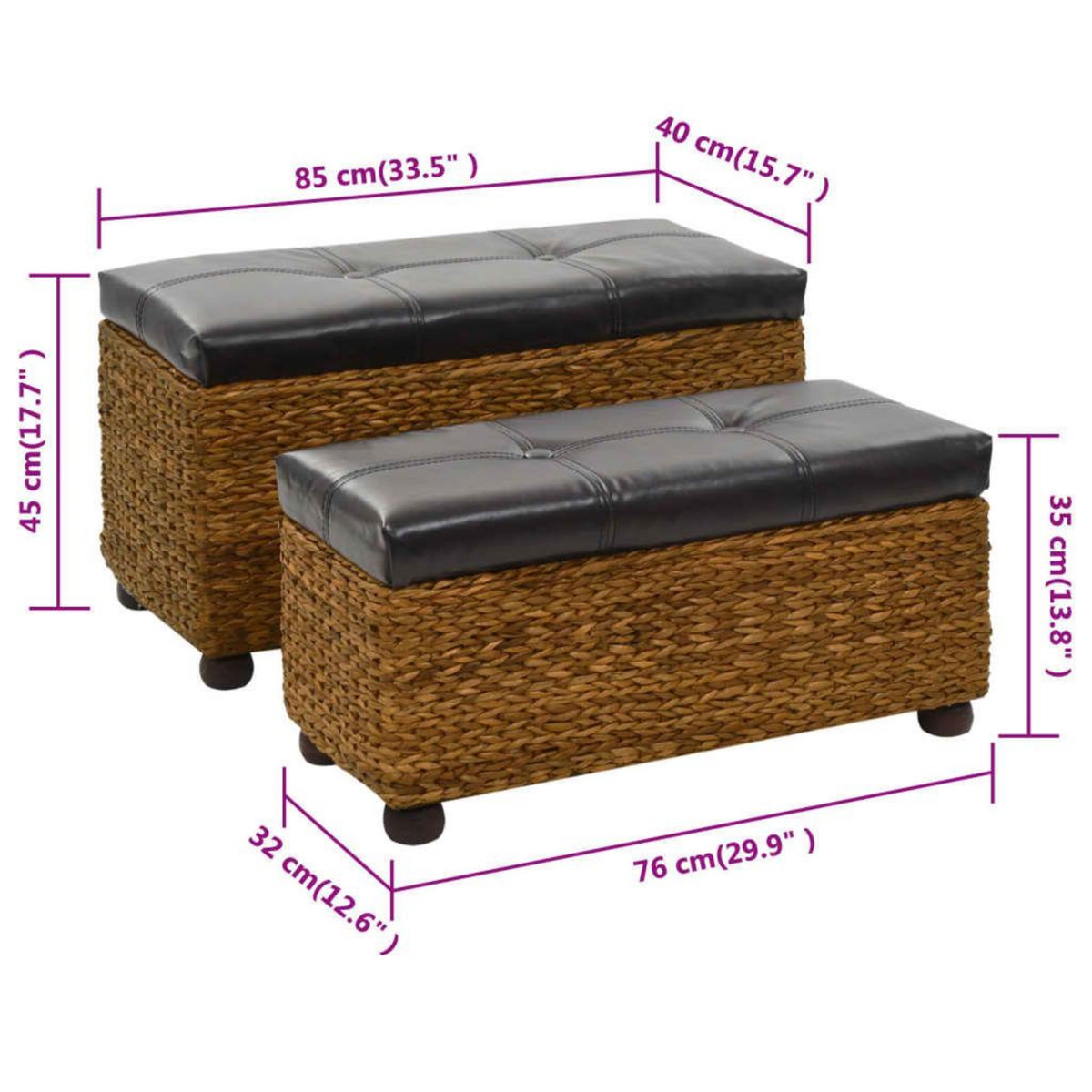 VIDAXL Ensemble de banc lot de 2 Jacinthe d'eau Marron