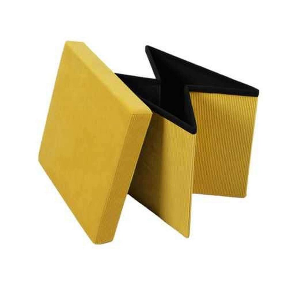 DIVERS Pouf de rangement pliable Kube en velours côtelé - Jaune