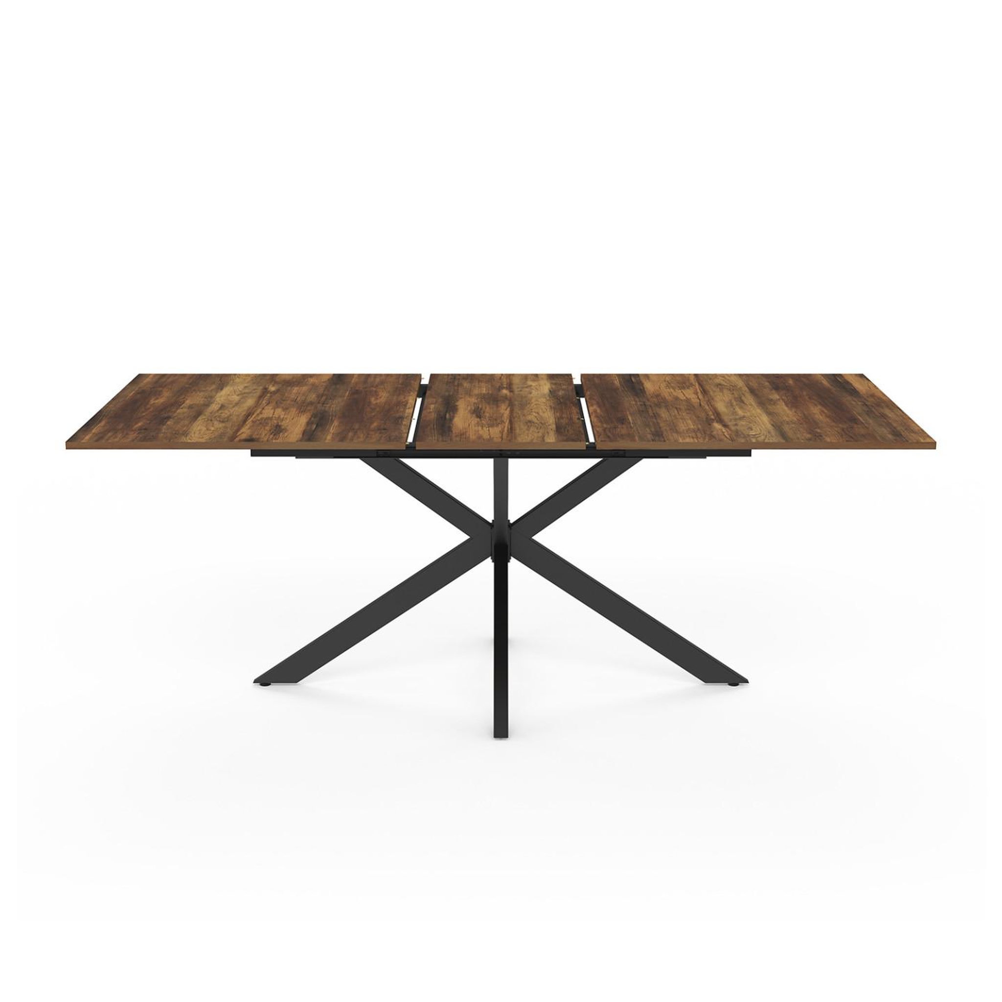 Voir la diapositive 3 : ID MARKET Table à manger extensible rectangle ALIX 6-10 personnes pied araignée noir et noyer finition bois foncé HAWKINS 160-200 cm