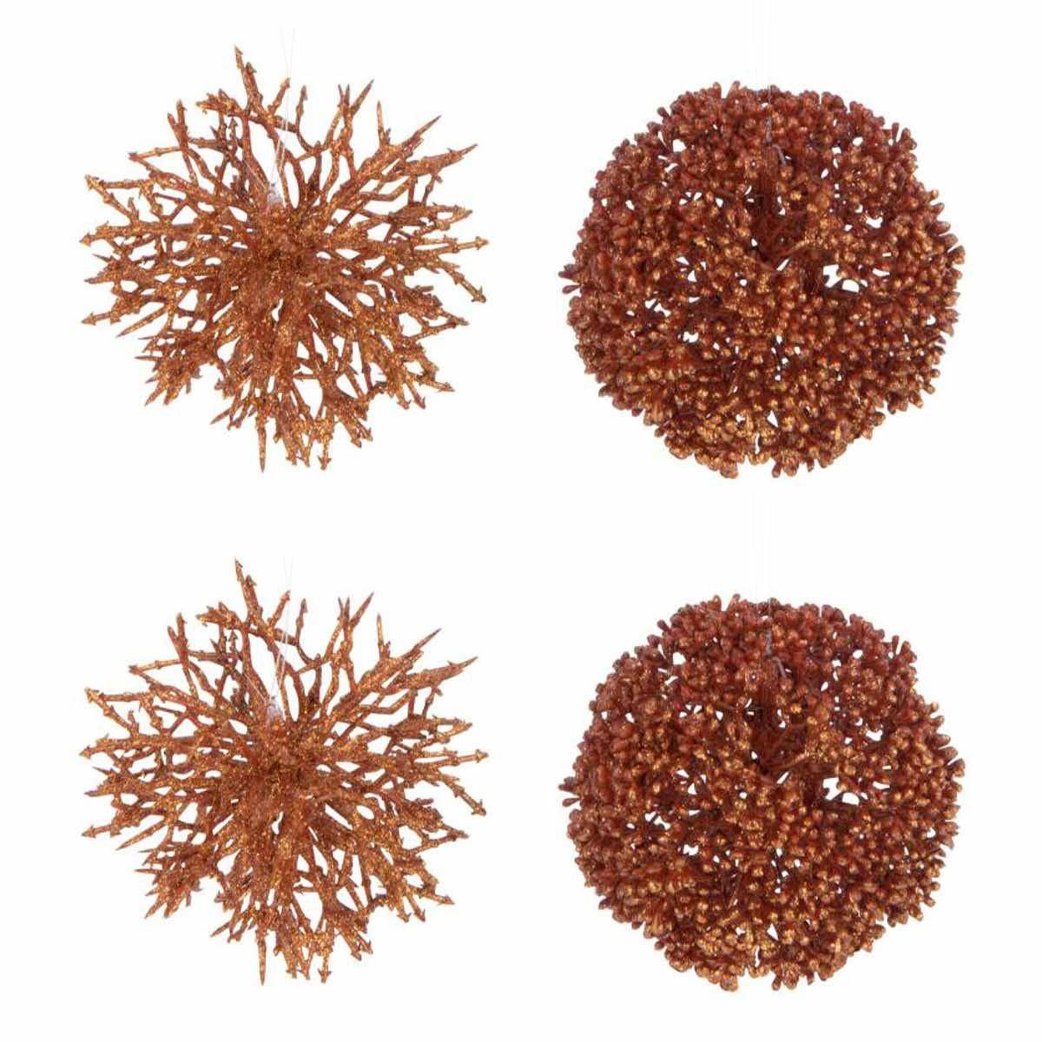 J-LINE Lot de 4 boules de noël  corail  10cm orange