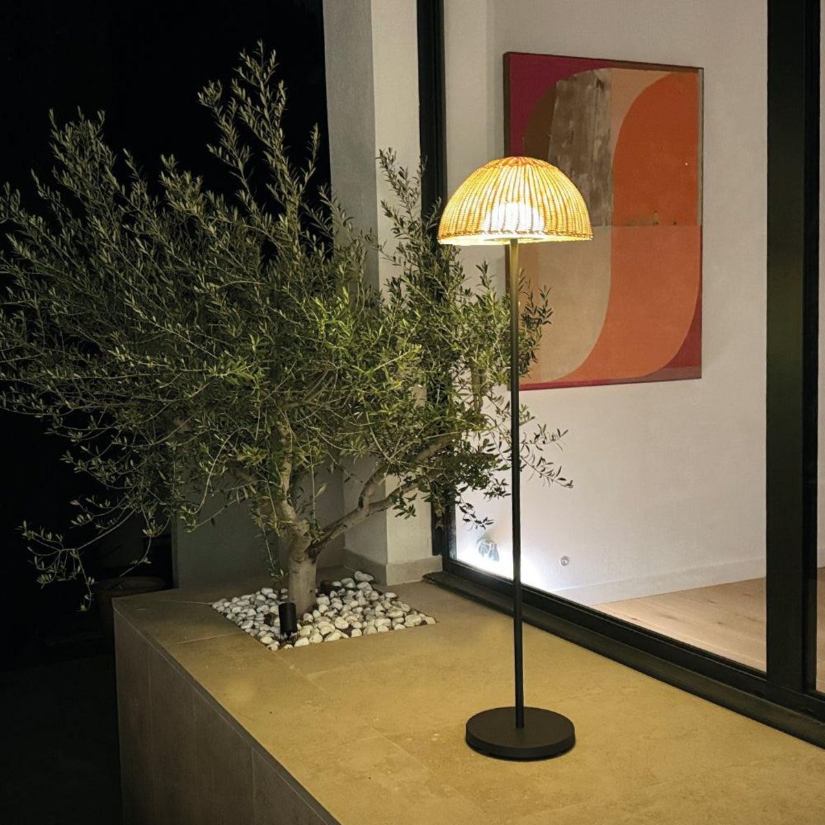 Lumisky Lampadaire sans fil FAROE Beige Poly rotin H160cm