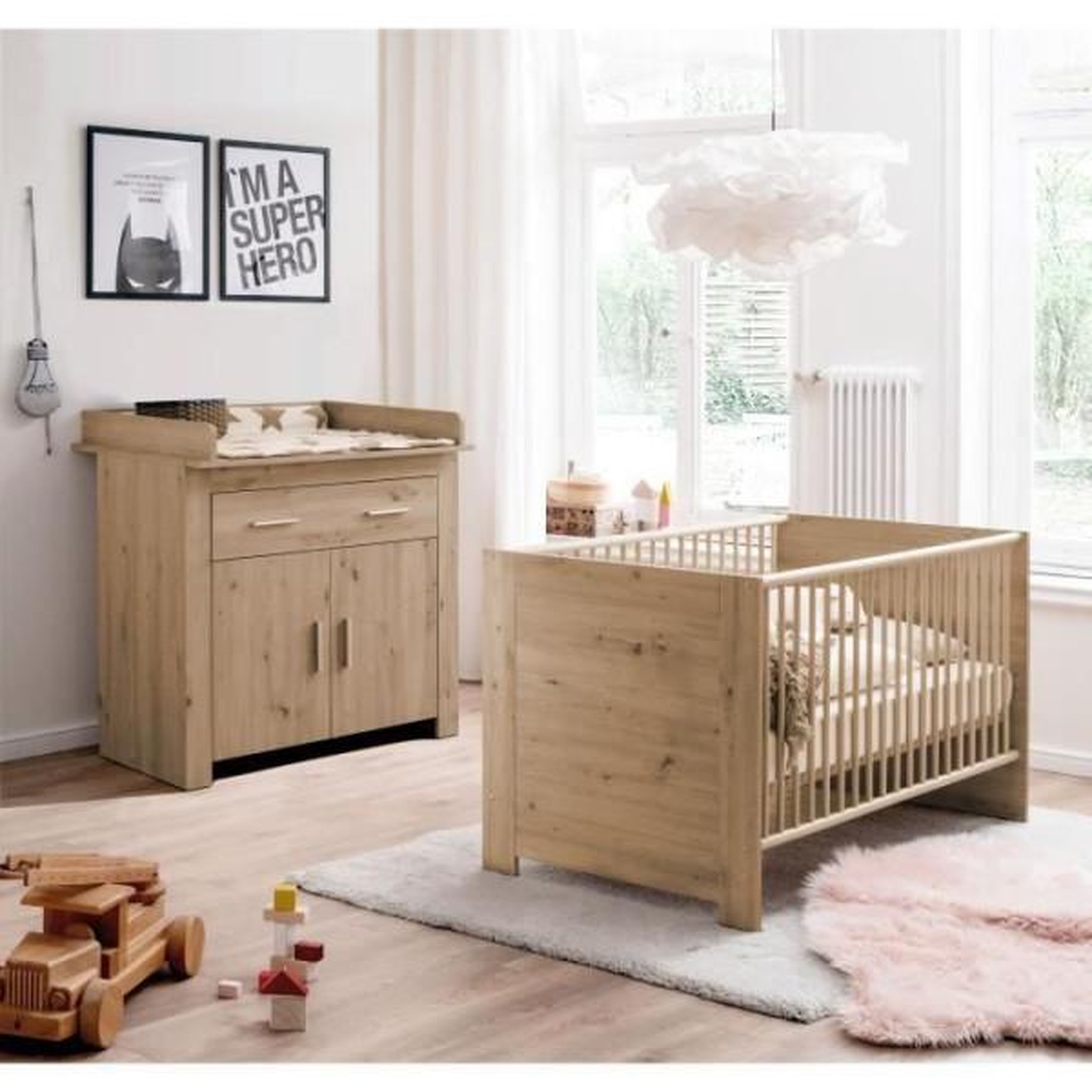 Trendteam Chambre bébé Duo : Lit 70 x 140 cm + Commode a langer AHOI - Chene - TREND TEAM