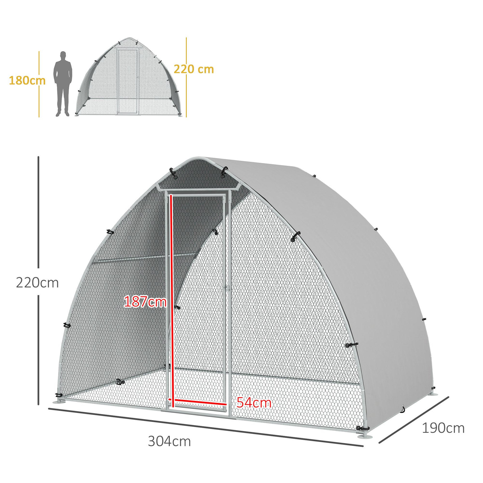Voir la diapositive 3 : PAWHUT Enclos poulailler chenil 5,75 m² - toit anti-UV, porte verouillable - dim. 3,04L x 1,9l x 2,2H m - acier galvanisé