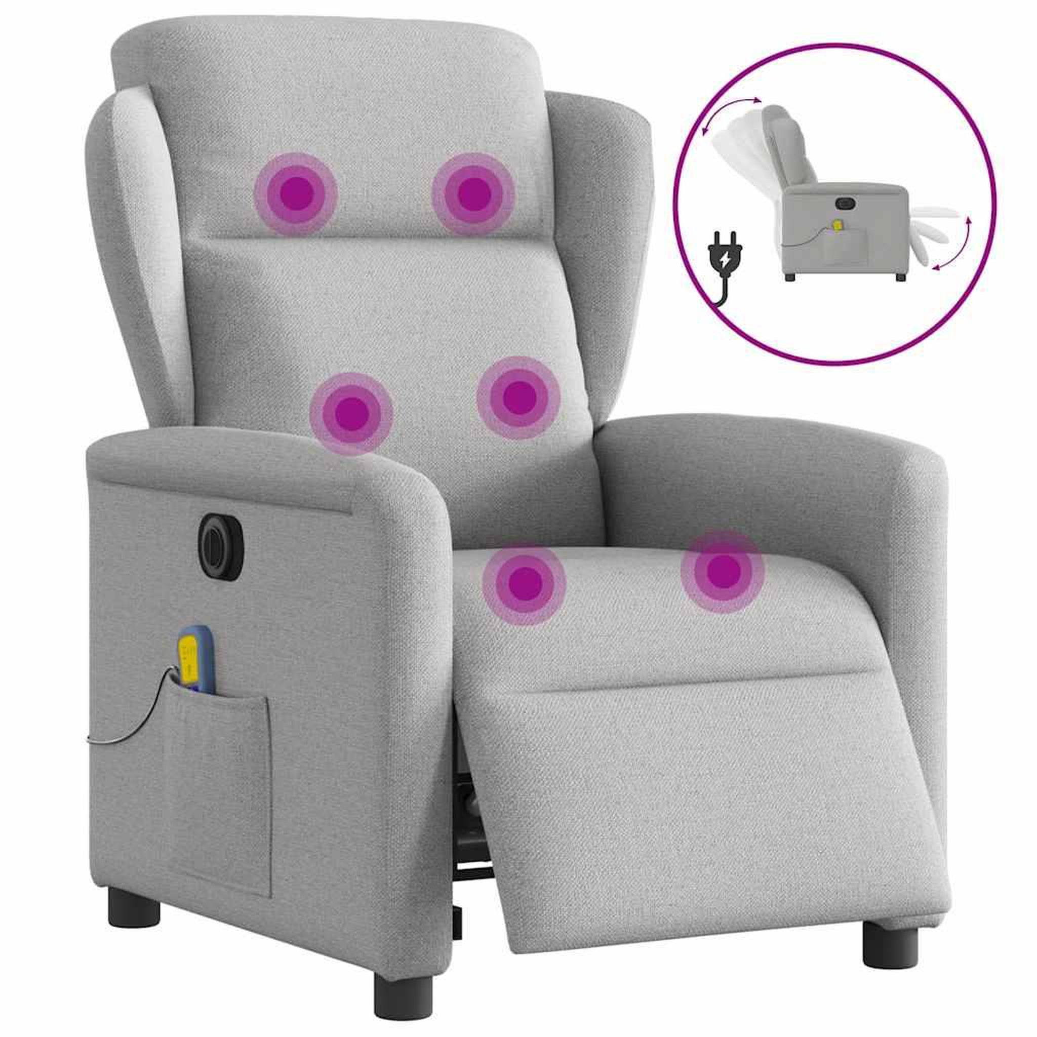 VIDAXL Fauteuil de massage inclinable electrique gris nuage tissu