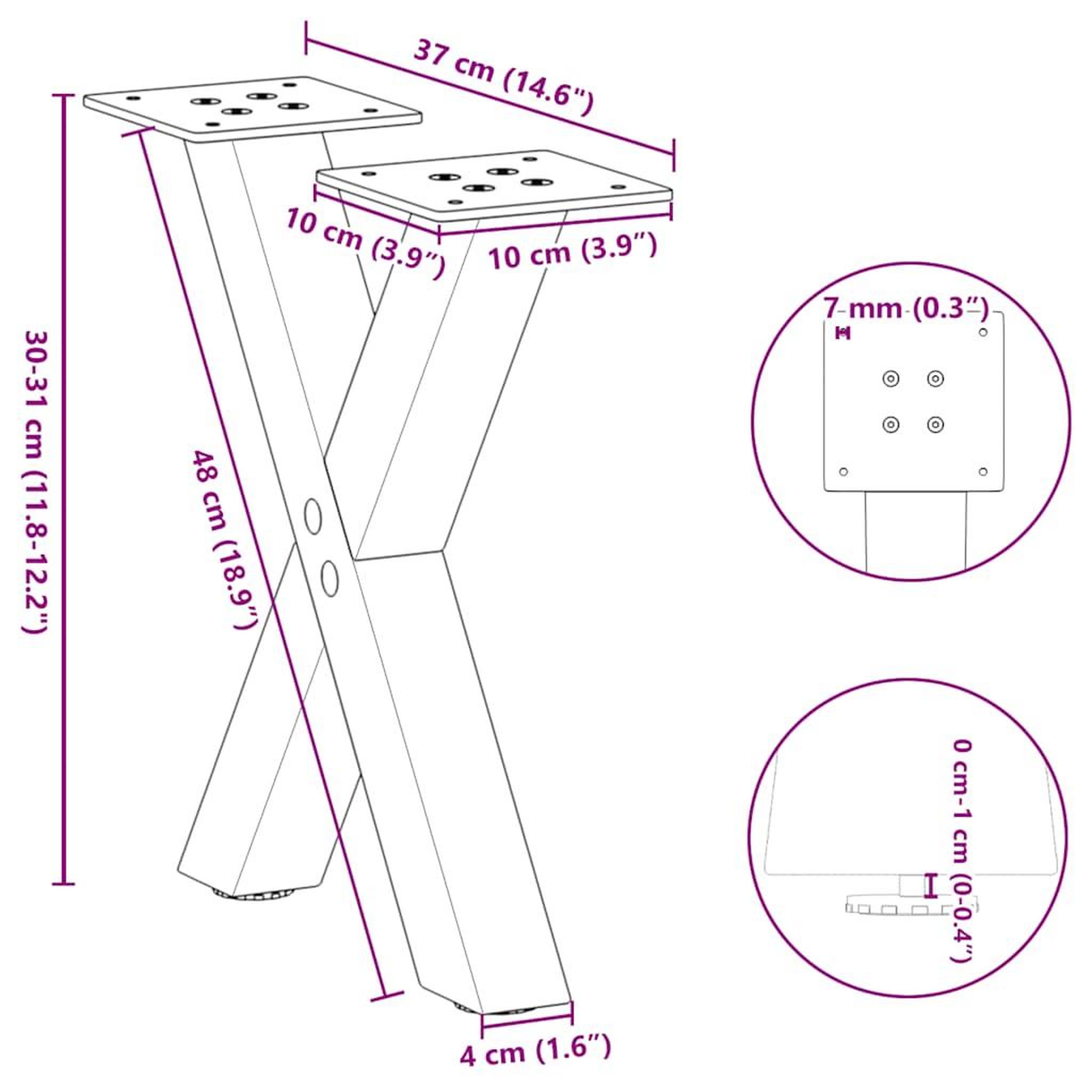 Voir la diapositive 6 : VIDAXL Pieds de table basse forme de X 2 pcs noir 37x(30-31) cm acier