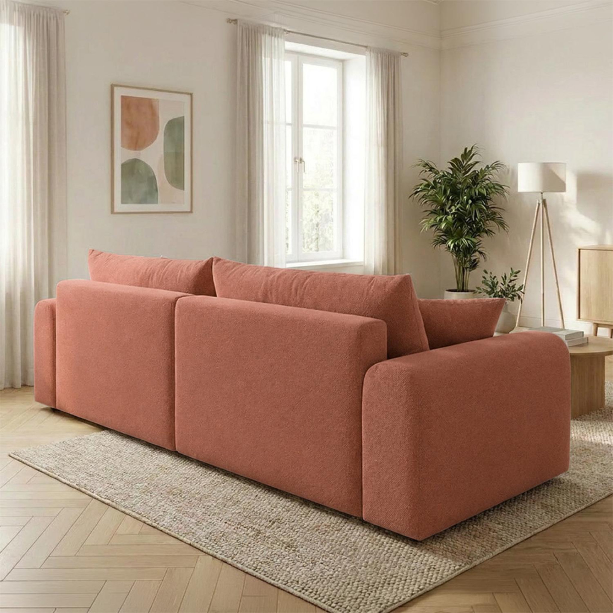 Voir la diapositive 4 : CONCEPT USINE Canapé d'angle convertible 4 places en tissu bouclé avec coffre de rangement belair