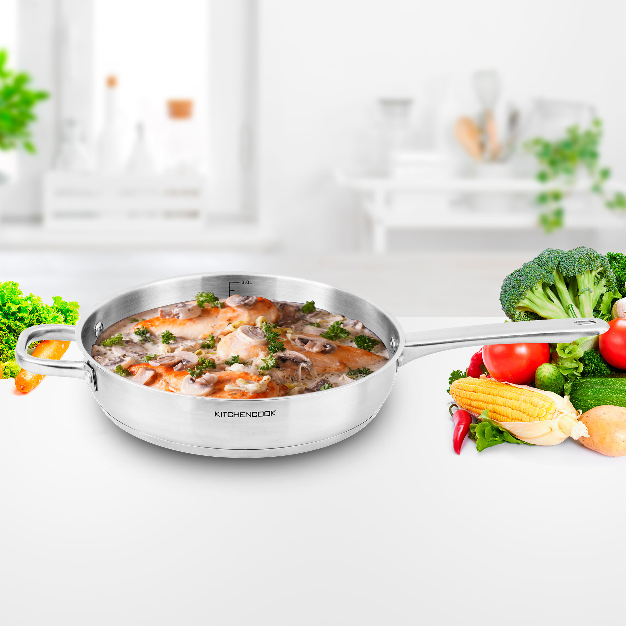 Voir la diapositive 6 : KITCHEN COOK Poêle acier inoxydable 28 cm induction PROFESSIONNEL