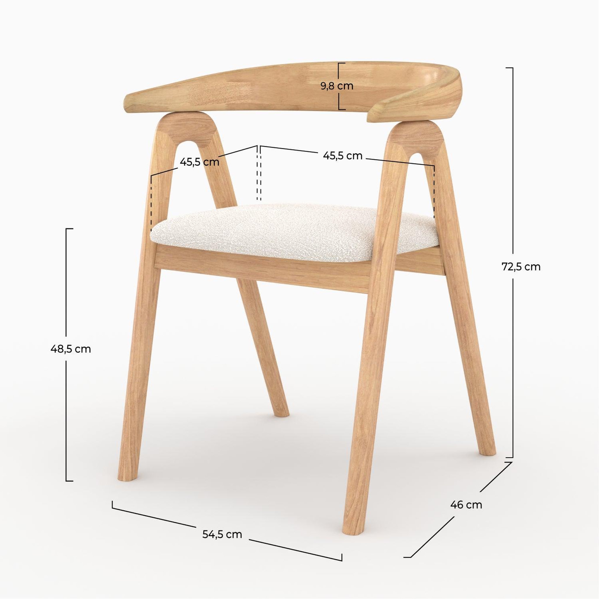 Voir la diapositive 4 : MAISON PAVANE Chaise en bois d'hévéa clair et tissu bouclé crème-hawa