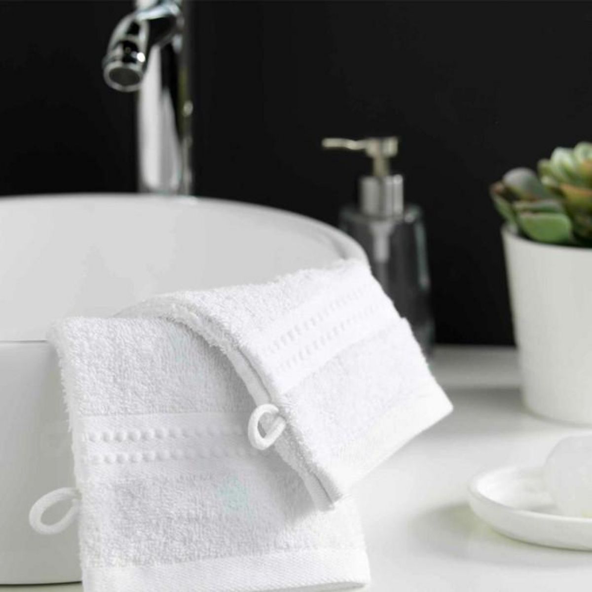 Paris Prix Lot de 2 Gants de Toilette  Excellence  15x21cm Neige