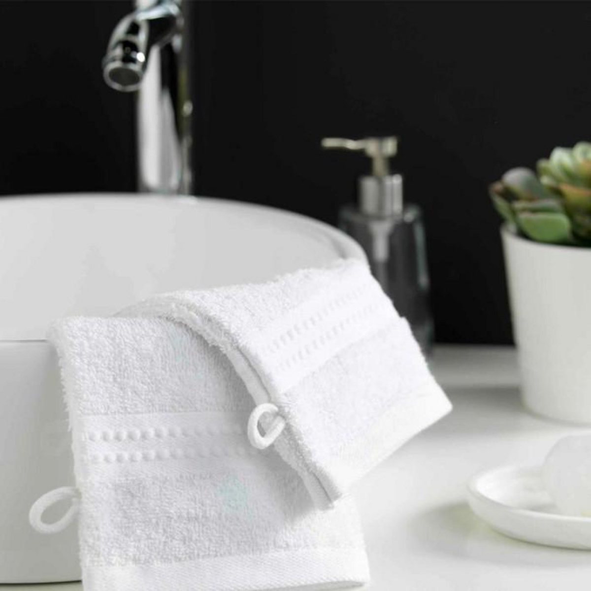 Paris Prix Lot de 2 Gants de Toilette  Excellence  15x21cm Neige