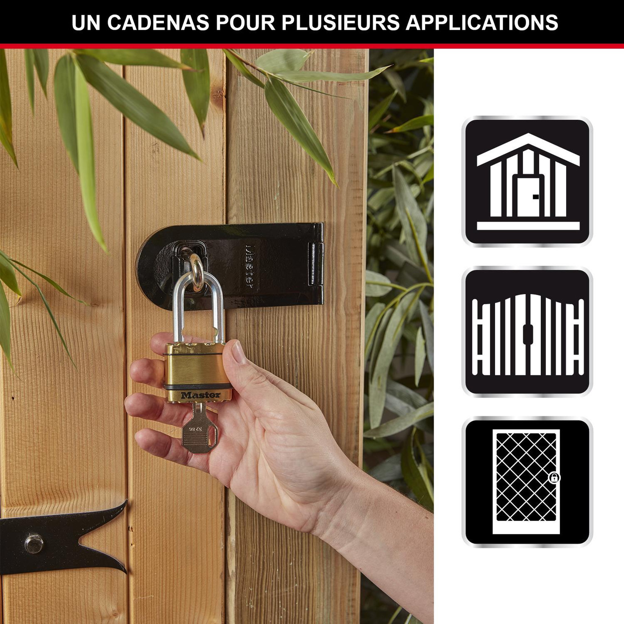 Voir la diapositive 2 : Master lock Cadenas haute sécurité [a clé] [acier laminé + finition laiton] [extérieur] m1beurd